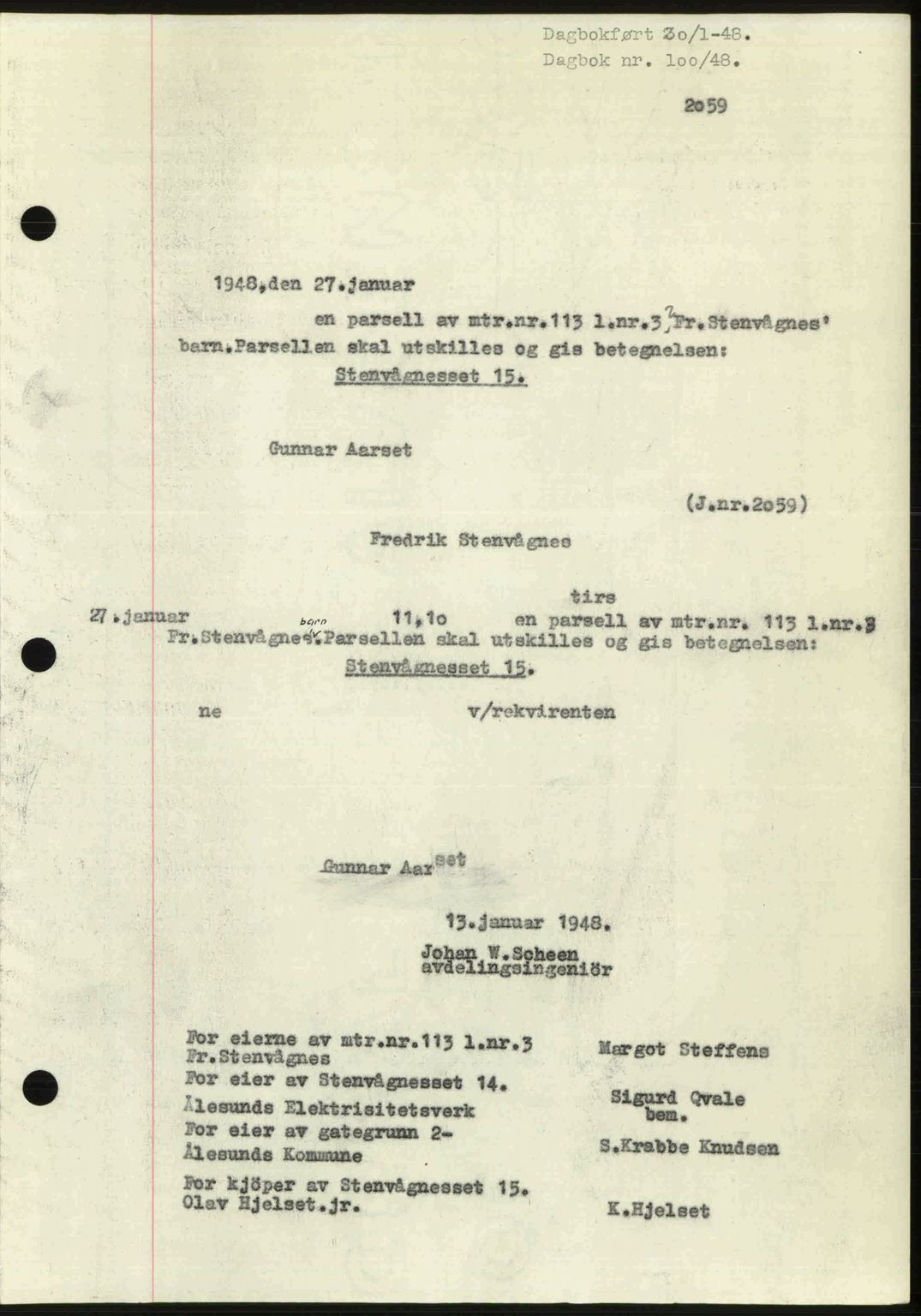 Ålesund byfogd, AV/SAT-A-4384: Mortgage book no. 37A (1), 1947-1949, Diary no: : 100/1948