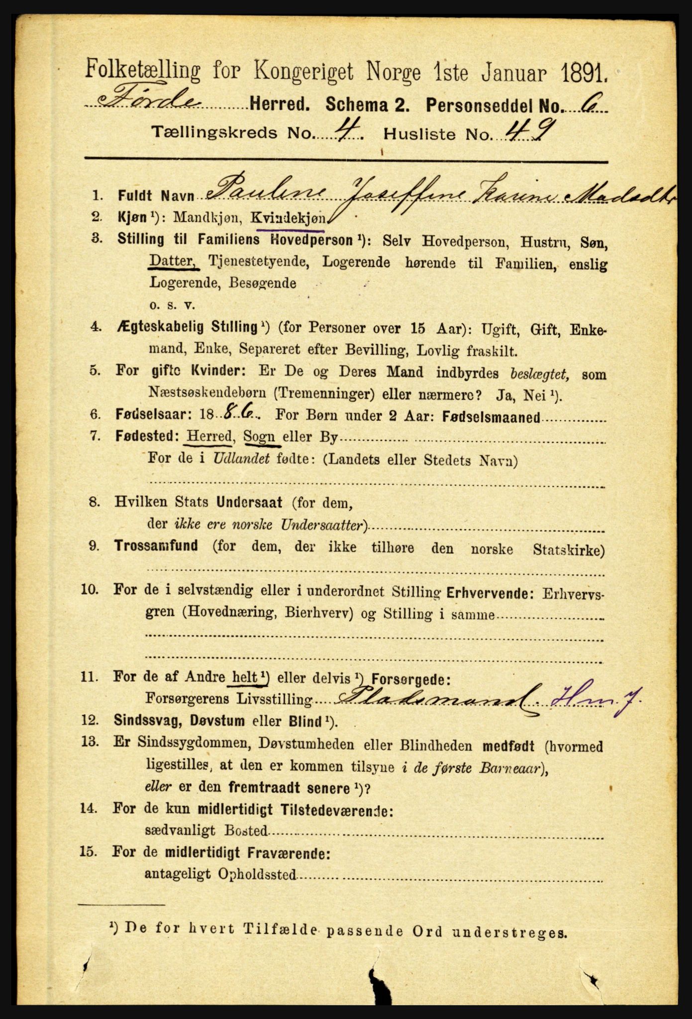 RA, 1891 census for 1432 Førde, 1891, p. 1350