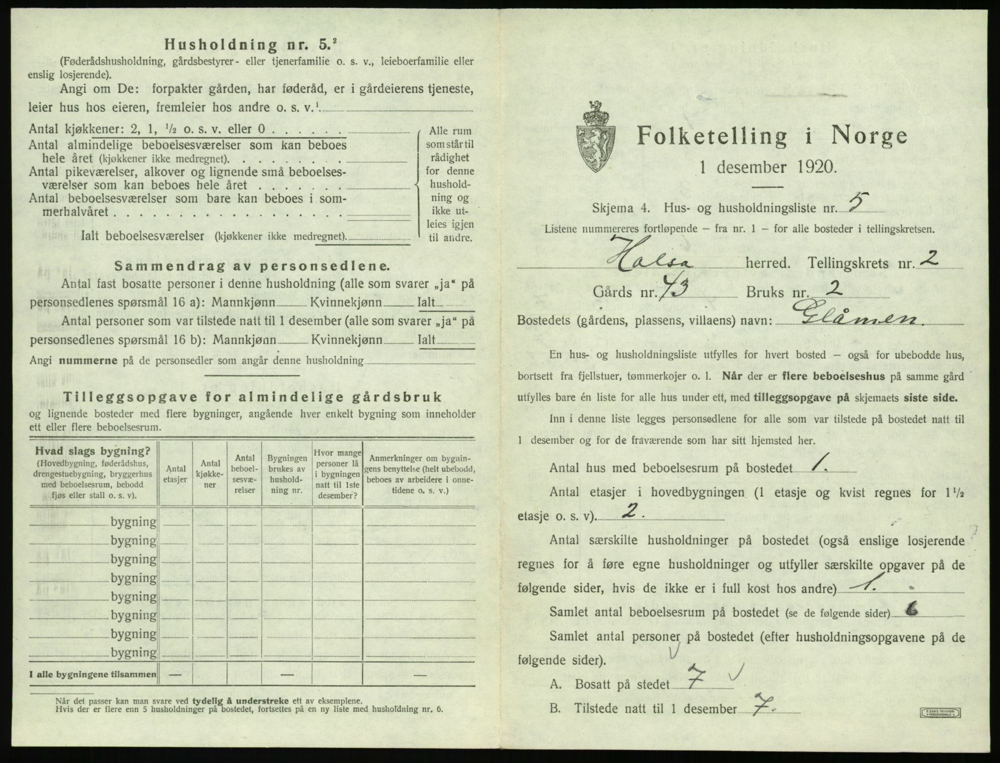 SAT, 1920 census for Halsa, 1920, p. 114