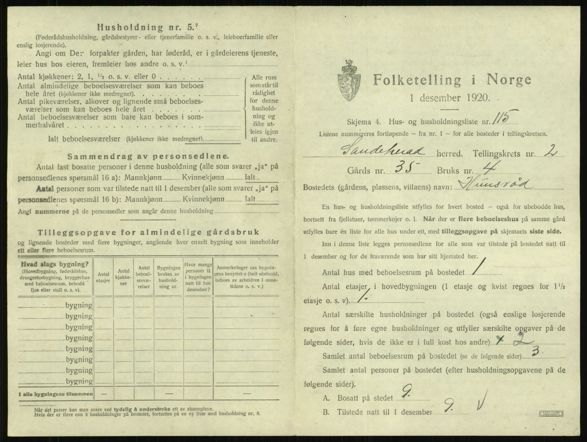 SAKO, 1920 census for Sandeherred, 1920, p. 378