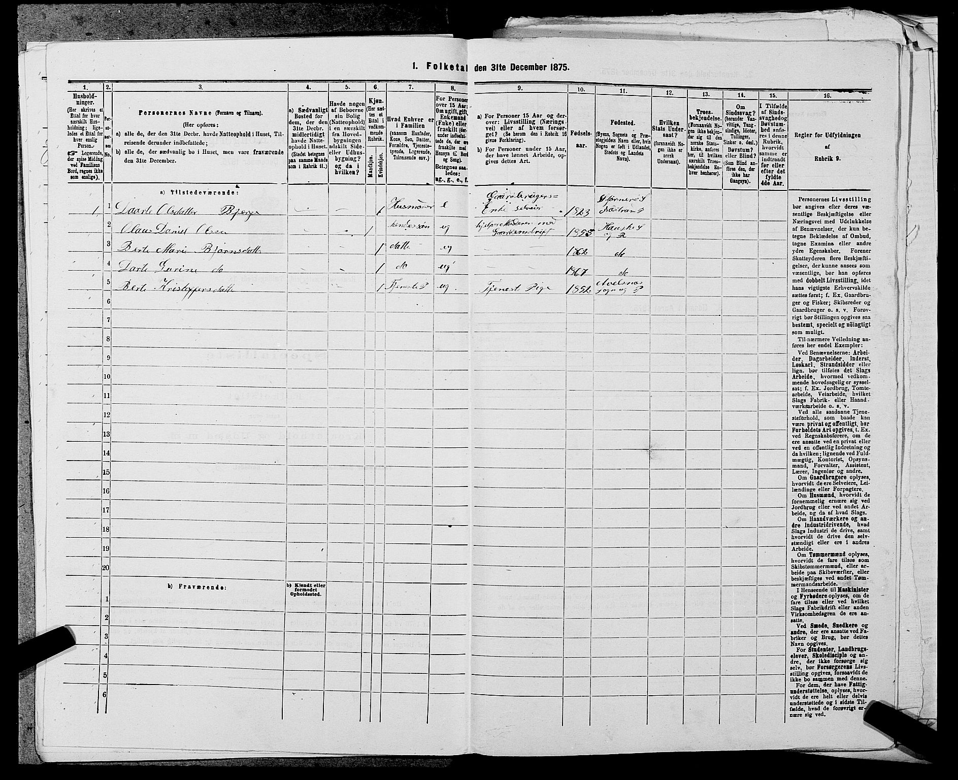 SAST, 1875 census for 1142P Rennesøy, 1875, p. 422