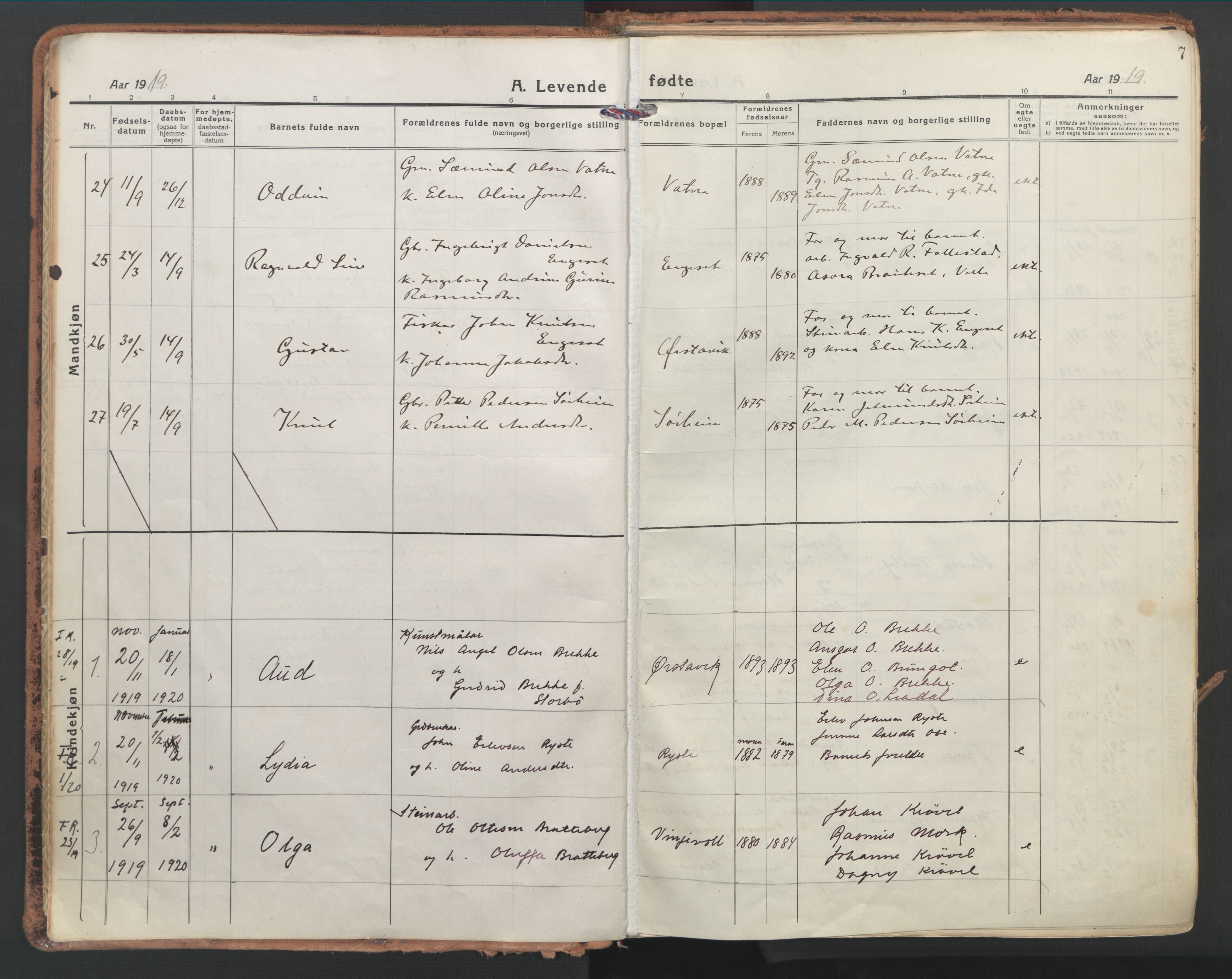 Ministerialprotokoller, klokkerbøker og fødselsregistre - Møre og Romsdal, AV/SAT-A-1454/513/L0180: Parish register (official) no. 513A07, 1919-1929, p. 7