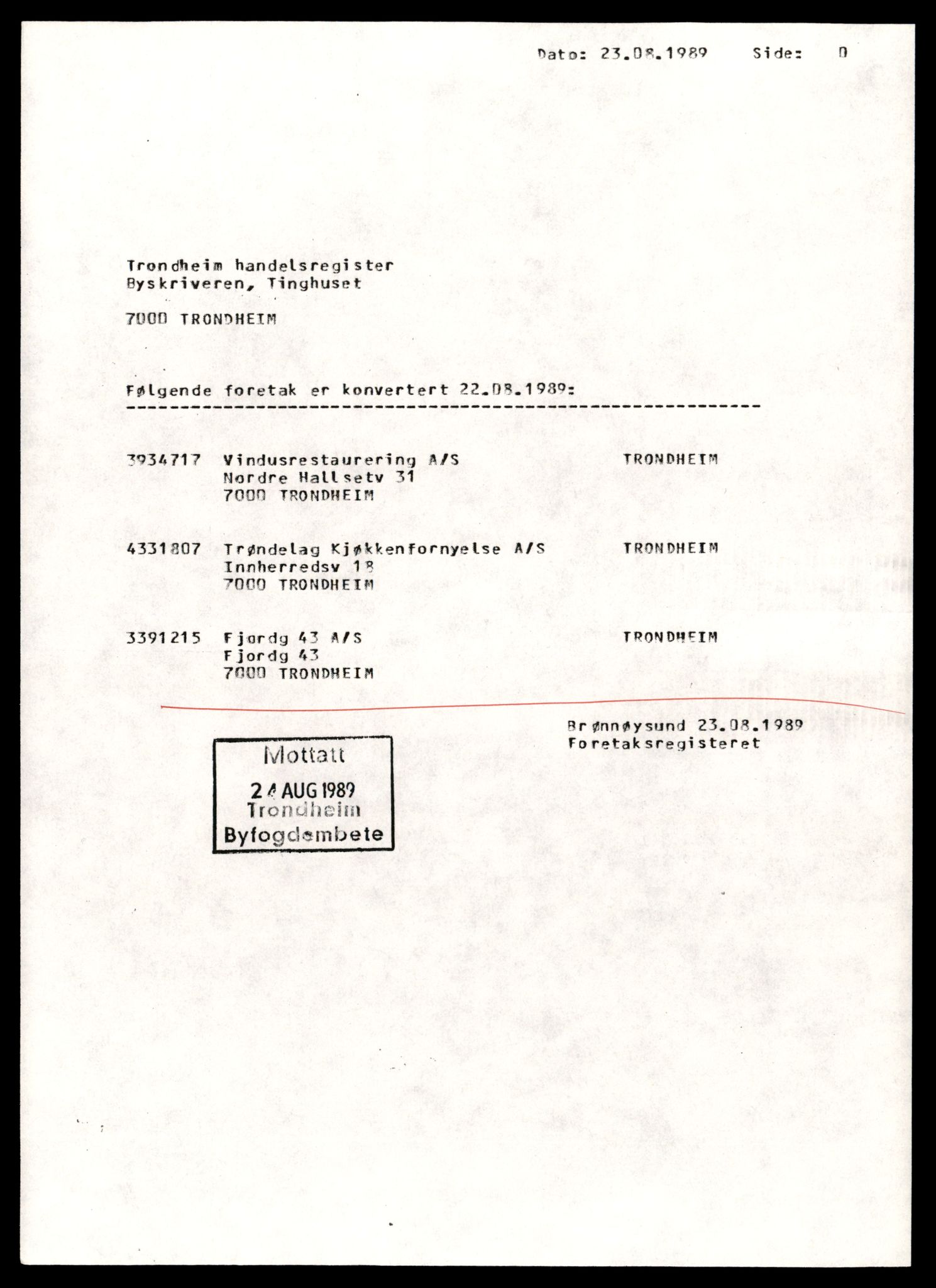 Trondheim byfogd, AV/SAT-A-0003/2/J/Jd/Jdd/L0016: Aksjeselskap, Fjo-Fo, 1944-1990, p. 1