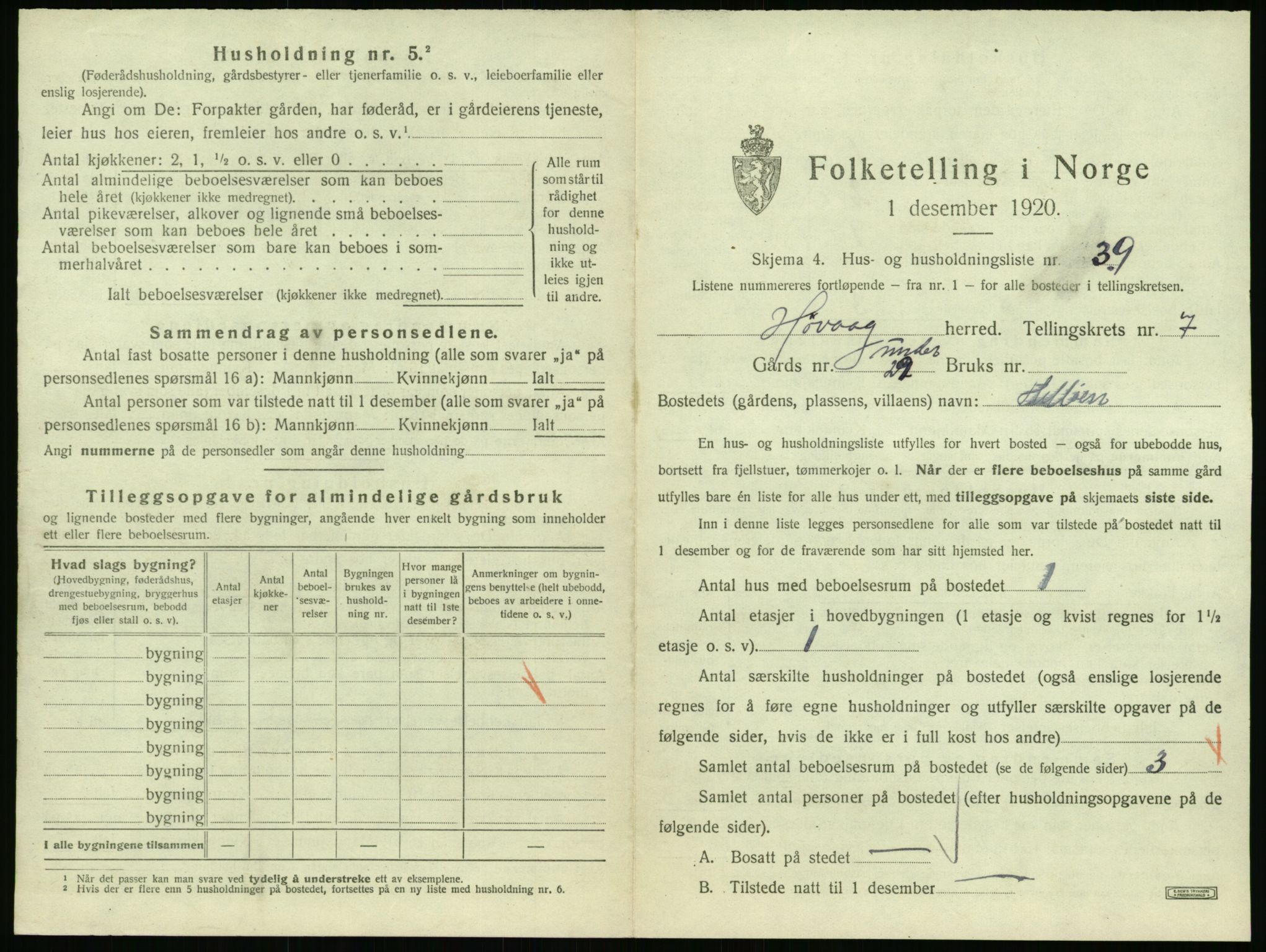 SAK, 1920 census for Høvåg, 1920, p. 738