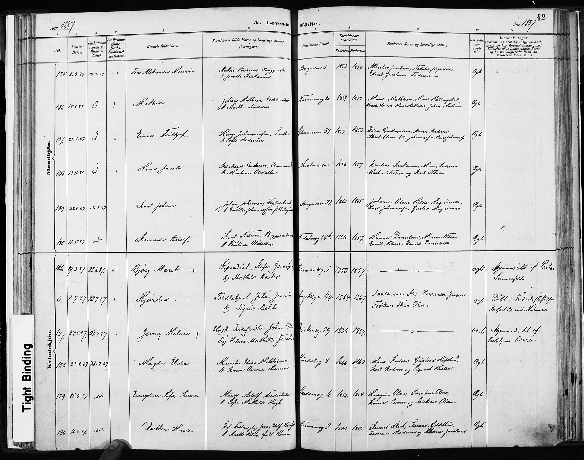 Kampen prestekontor Kirkebøker, SAO/A-10853/F/Fa/L0003: Parish register (official) no. I 3, 1886-1892, p. 42