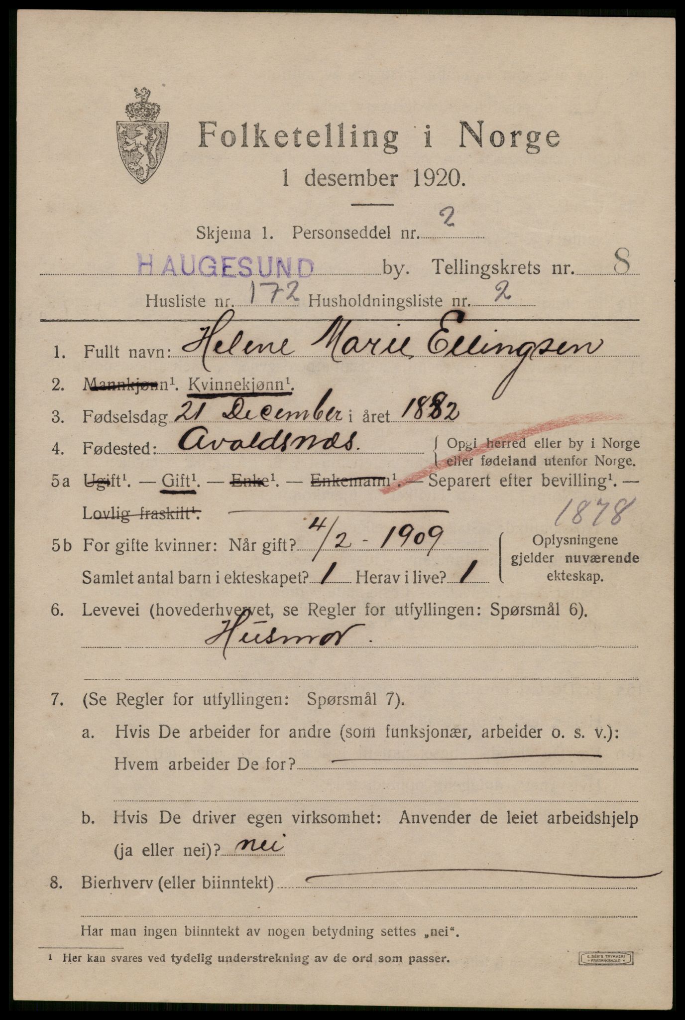 SAST, 1920 census for Haugesund, 1920, p. 30893