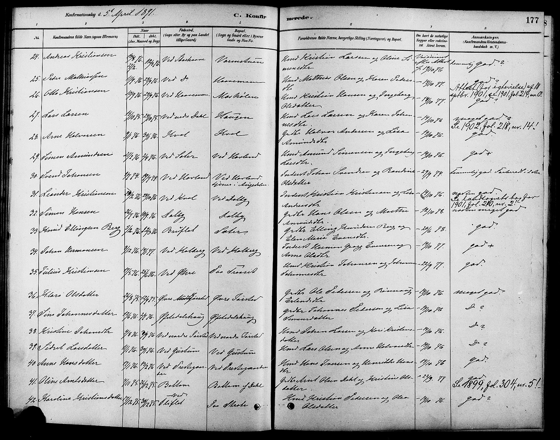 Fåberg prestekontor, AV/SAH-PREST-086/H/Ha/Haa/L0008: Parish register (official) no. 8, 1879-1898, p. 177