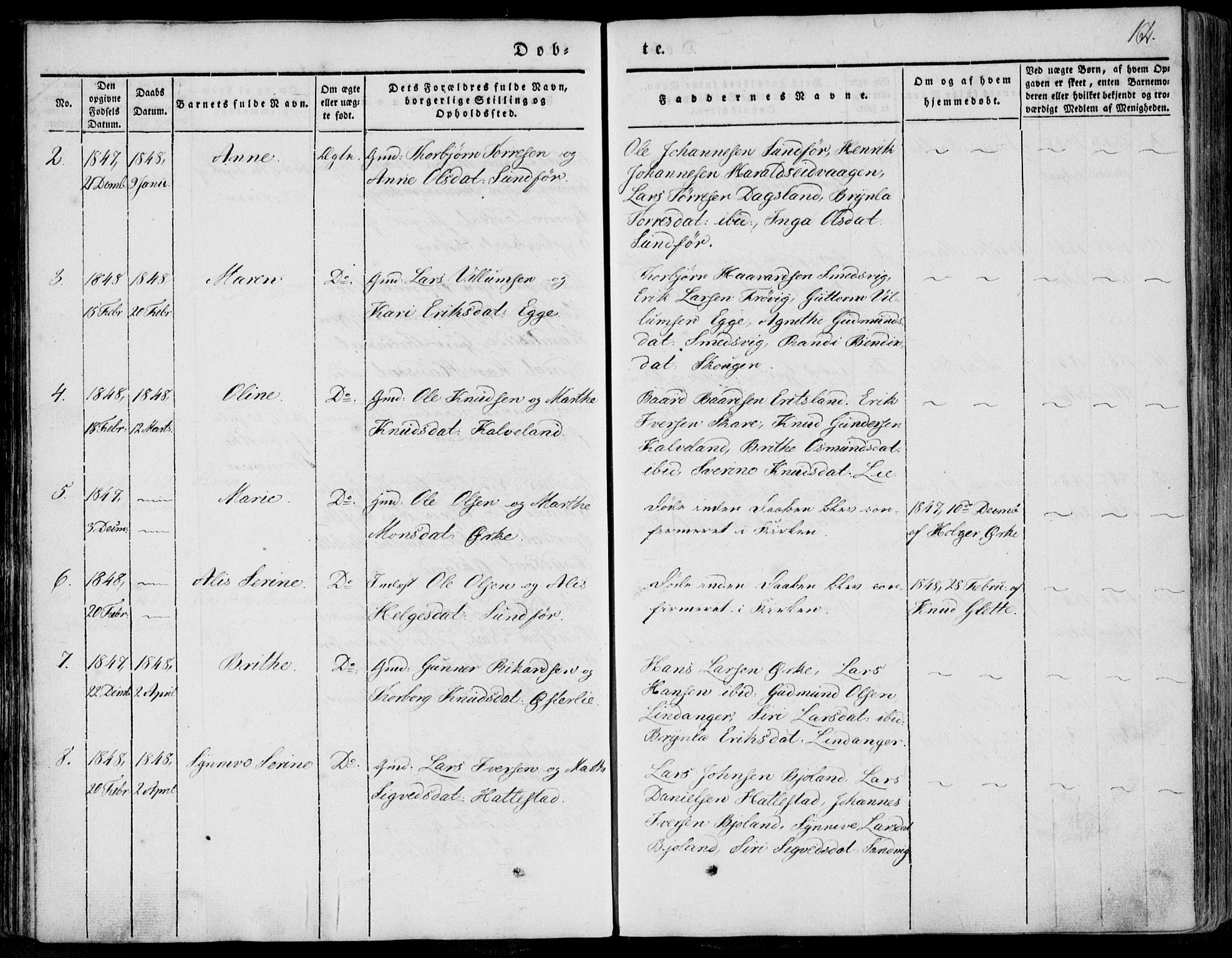 Skjold sokneprestkontor, SAST/A-101847/H/Ha/Haa/L0006: Parish register (official) no. A 6.1, 1835-1858, p. 164