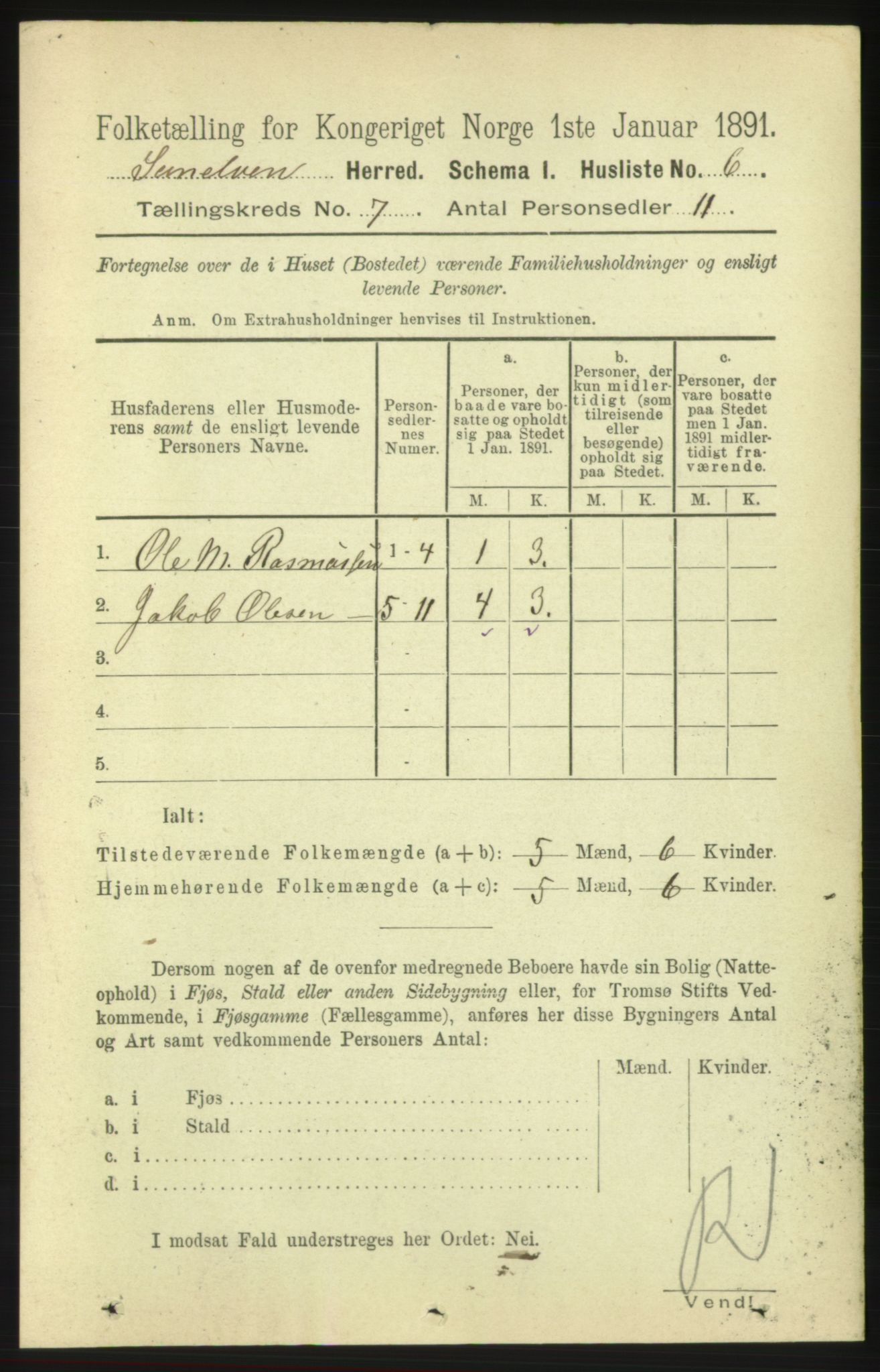 RA, 1891 census for 1523 Sunnylven, 1891, p. 1707