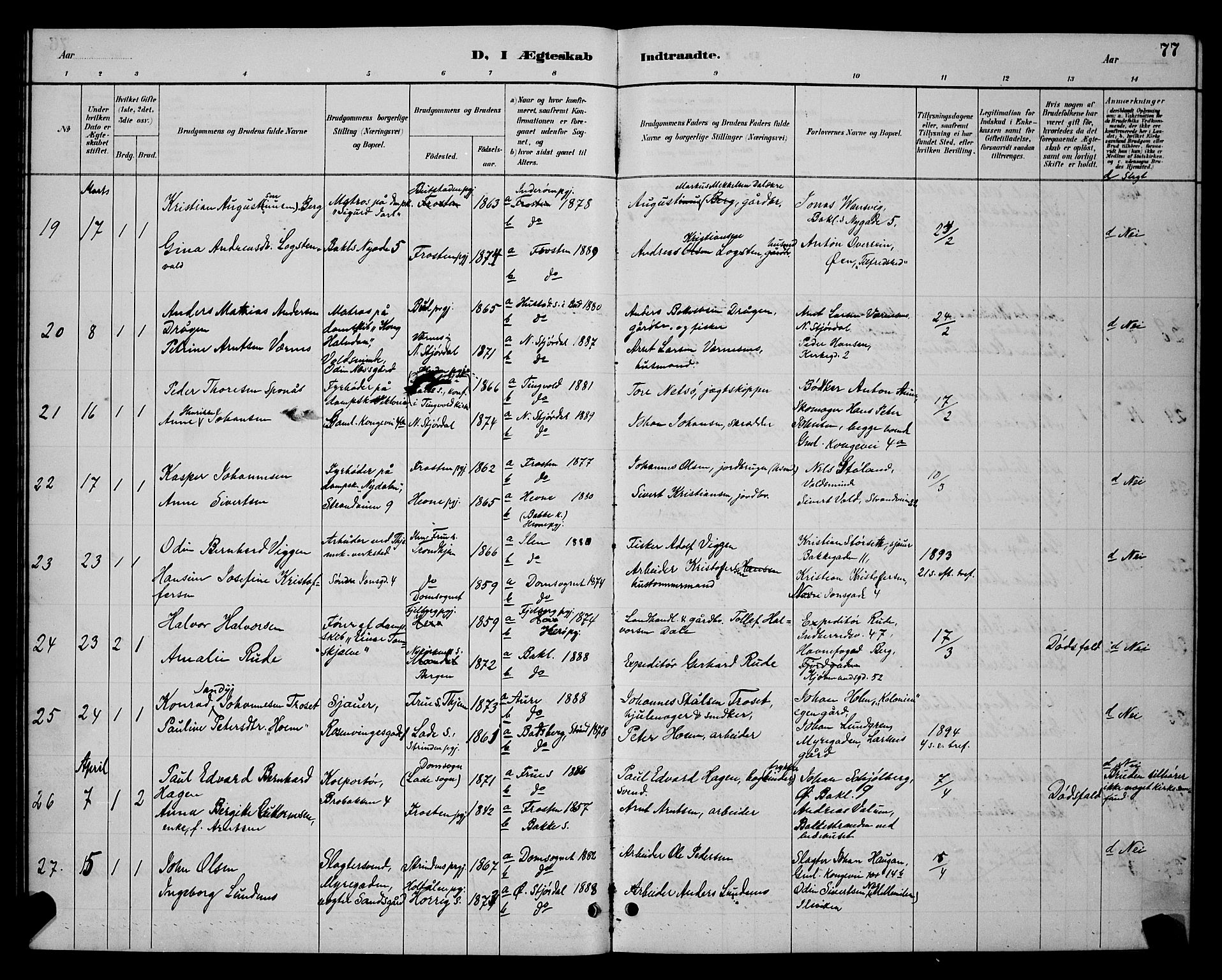 Ministerialprotokoller, klokkerbøker og fødselsregistre - Sør-Trøndelag, SAT/A-1456/604/L0223: Parish register (copy) no. 604C06, 1886-1897, p. 77