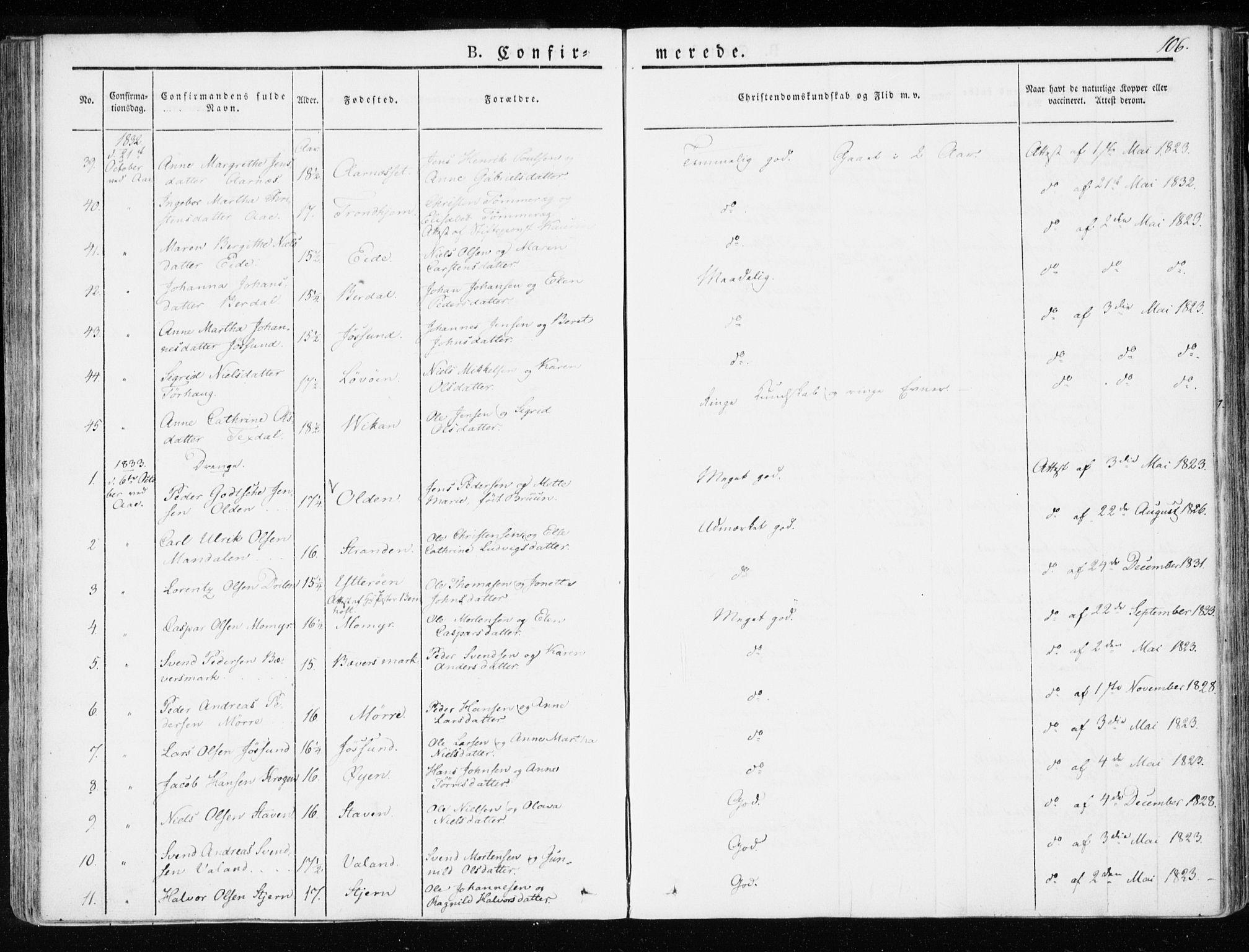 Ministerialprotokoller, klokkerbøker og fødselsregistre - Sør-Trøndelag, SAT/A-1456/655/L0676: Parish register (official) no. 655A05, 1830-1847, p. 106