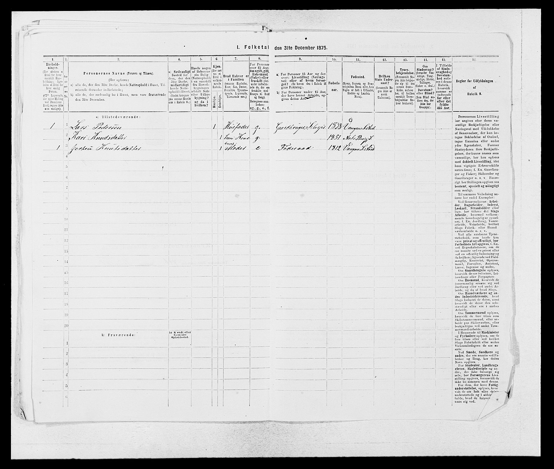 SAB, 1875 census for 1421P Aurland, 1875, p. 523