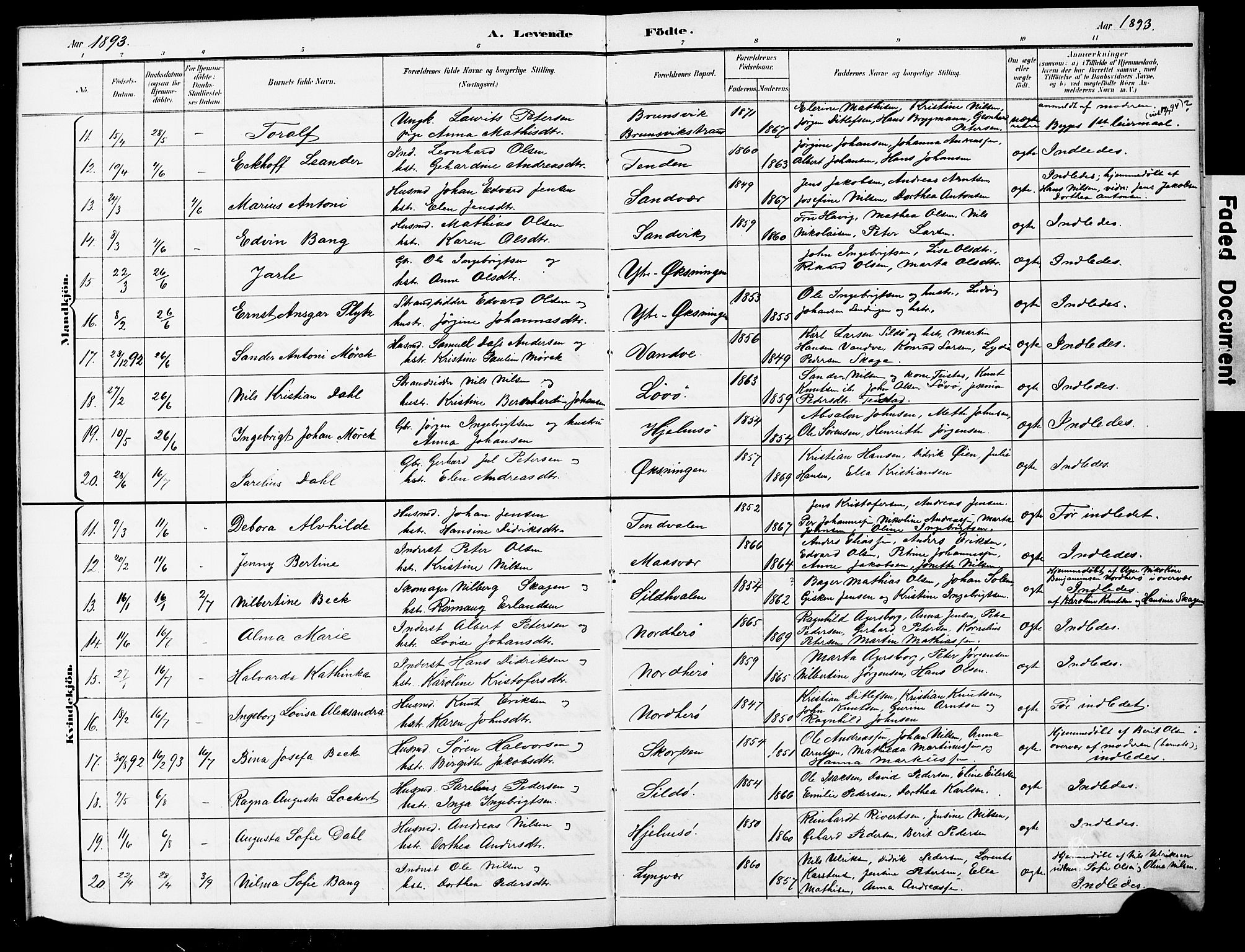 Ministerialprotokoller, klokkerbøker og fødselsregistre - Nordland, AV/SAT-A-1459/834/L0514: Parish register (copy) no. 834C05, 1893-1901