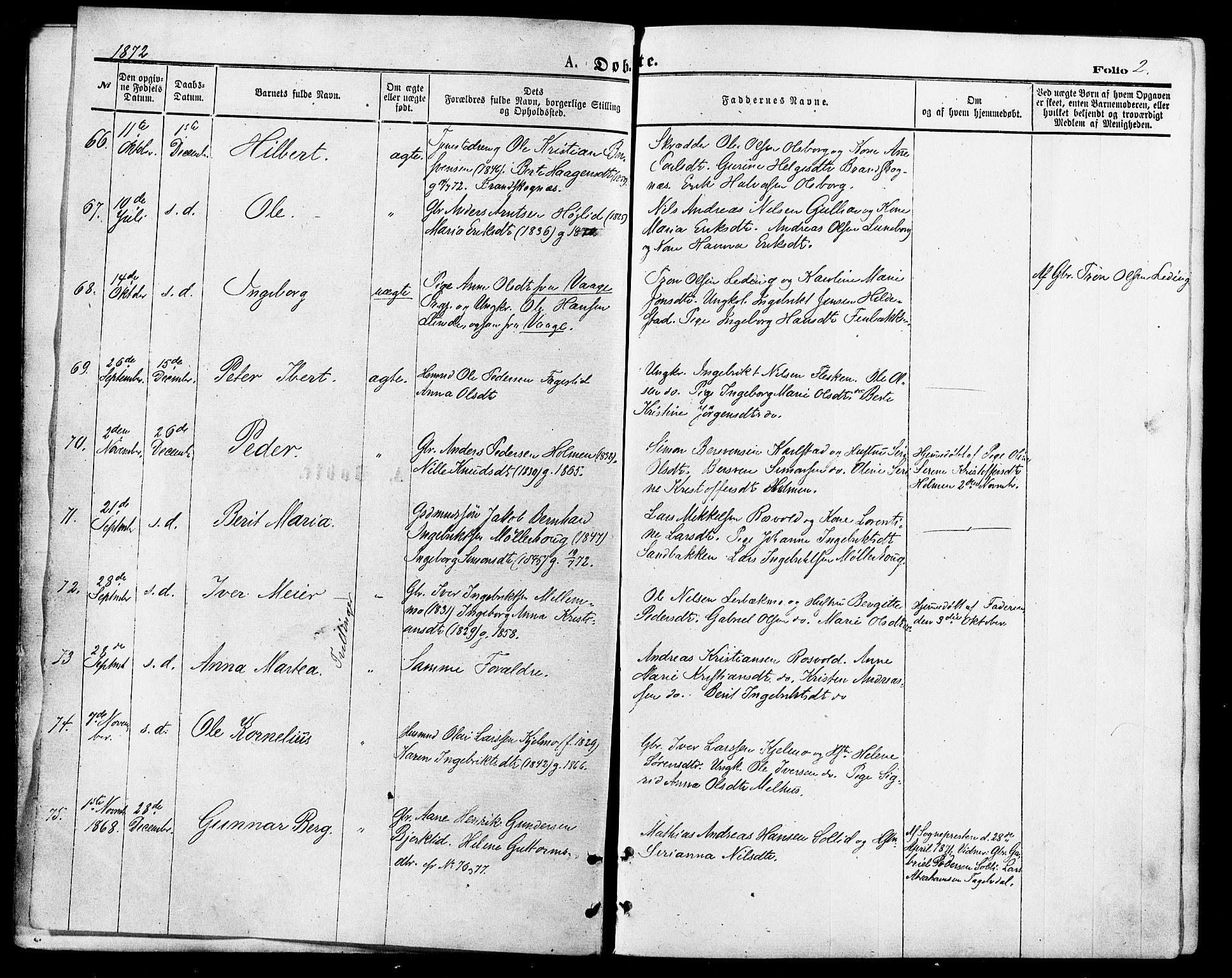 Målselv sokneprestembete, SATØ/S-1311/G/Ga/Gaa/L0005kirke: Parish register (official) no. 5, 1872-1884, p. 2