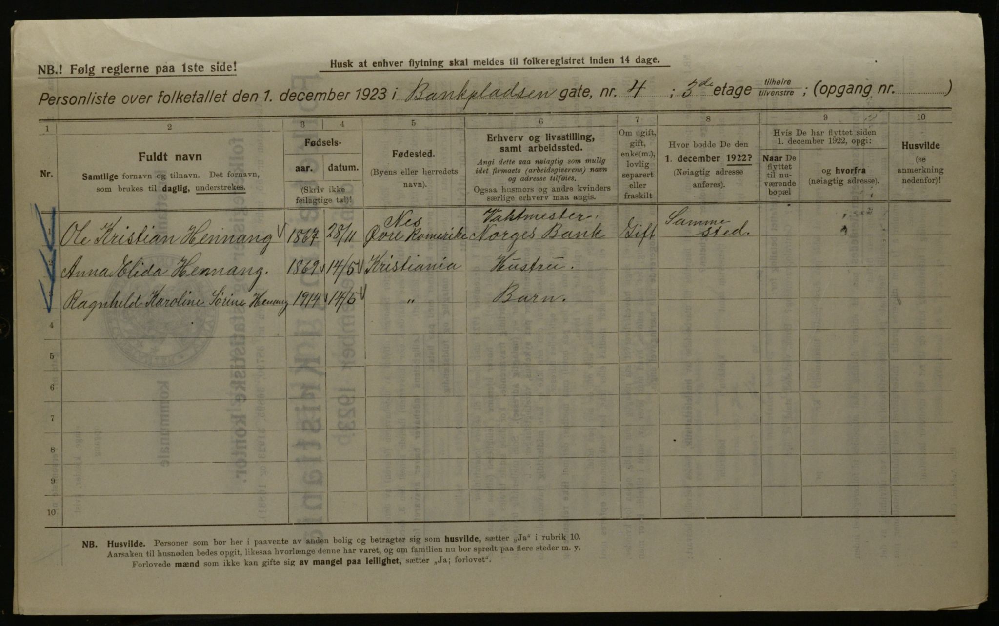 OBA, Municipal Census 1923 for Kristiania, 1923, p. 3974