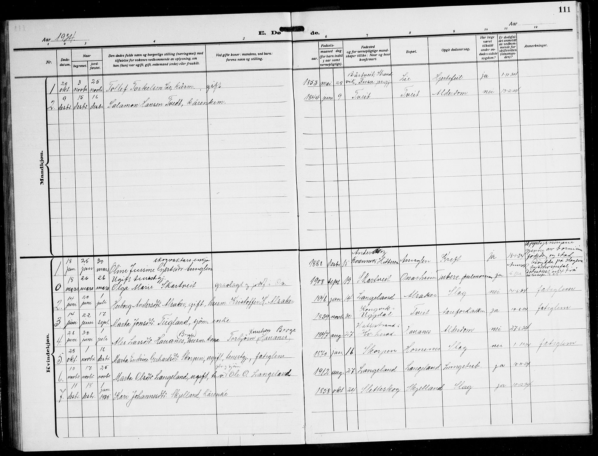 Tysnes sokneprestembete, AV/SAB-A-78601/H/Hab: Parish register (copy) no. C 4, 1925-1945, p. 111