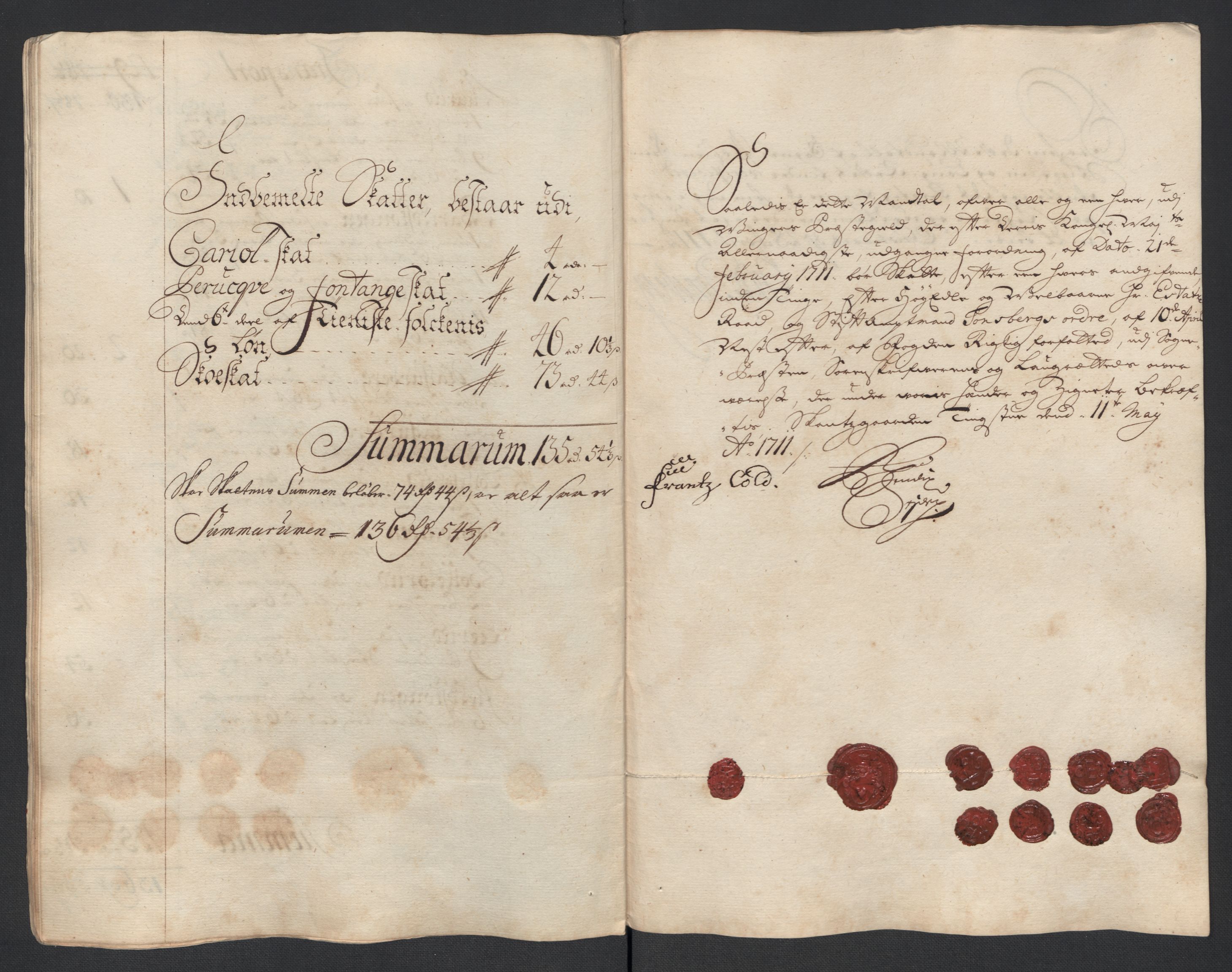 Rentekammeret inntil 1814, Reviderte regnskaper, Fogderegnskap, AV/RA-EA-4092/R13/L0848: Fogderegnskap Solør, Odal og Østerdal, 1711, p. 346