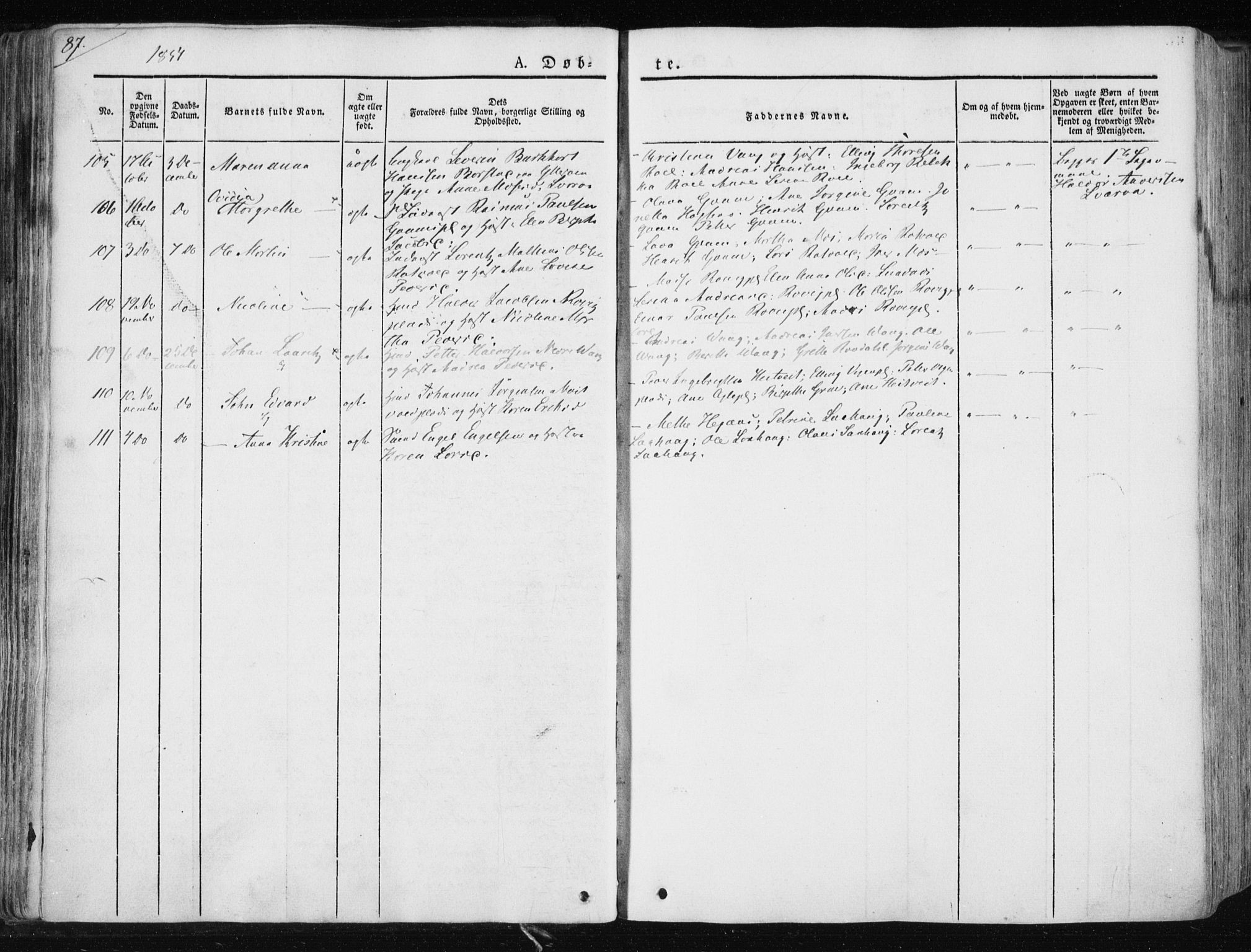 Ministerialprotokoller, klokkerbøker og fødselsregistre - Nord-Trøndelag, SAT/A-1458/730/L0280: Parish register (official) no. 730A07 /1, 1840-1854, p. 87