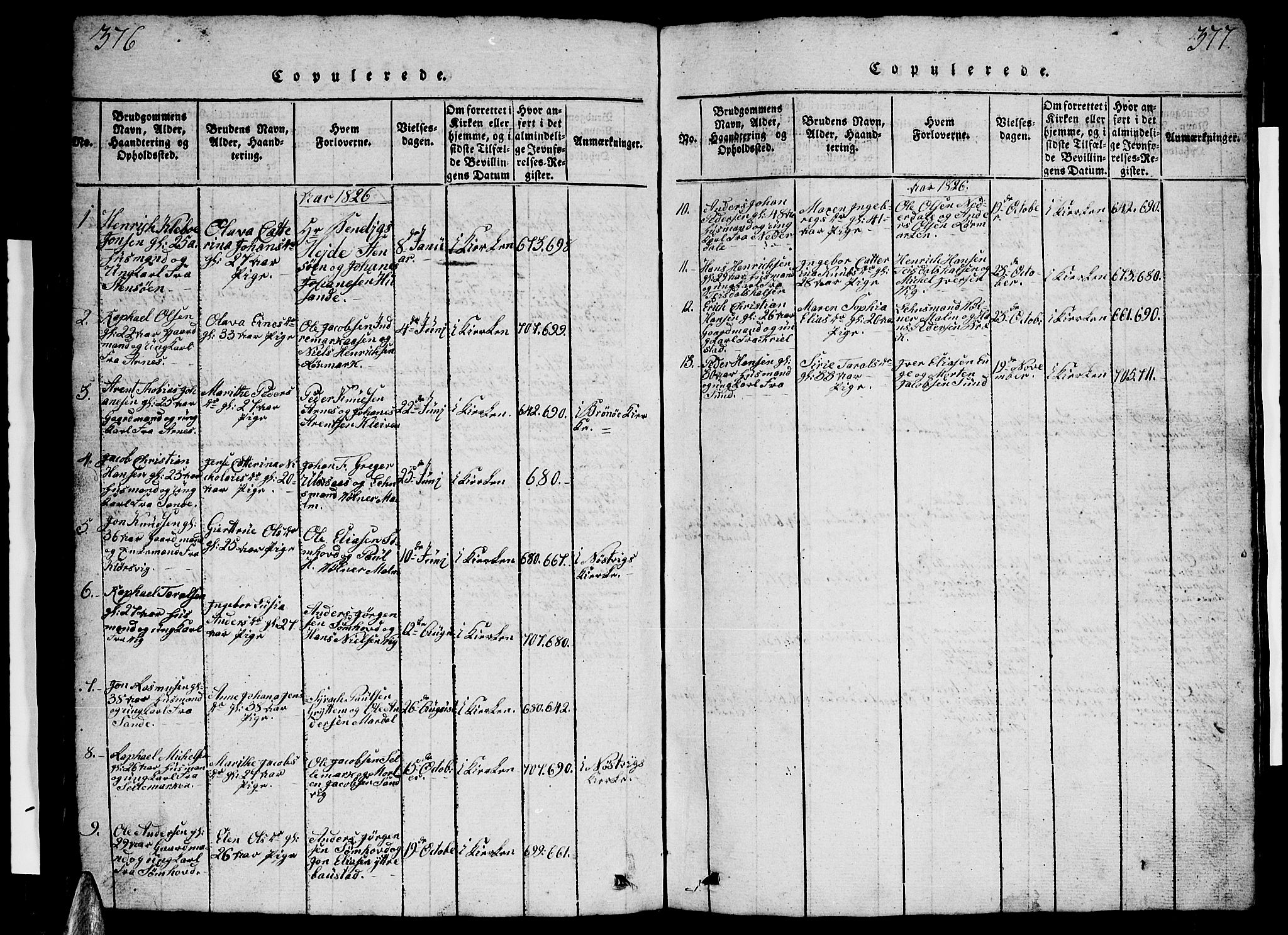 Ministerialprotokoller, klokkerbøker og fødselsregistre - Nordland, SAT/A-1459/812/L0186: Parish register (copy) no. 812C04, 1820-1849, p. 376-377