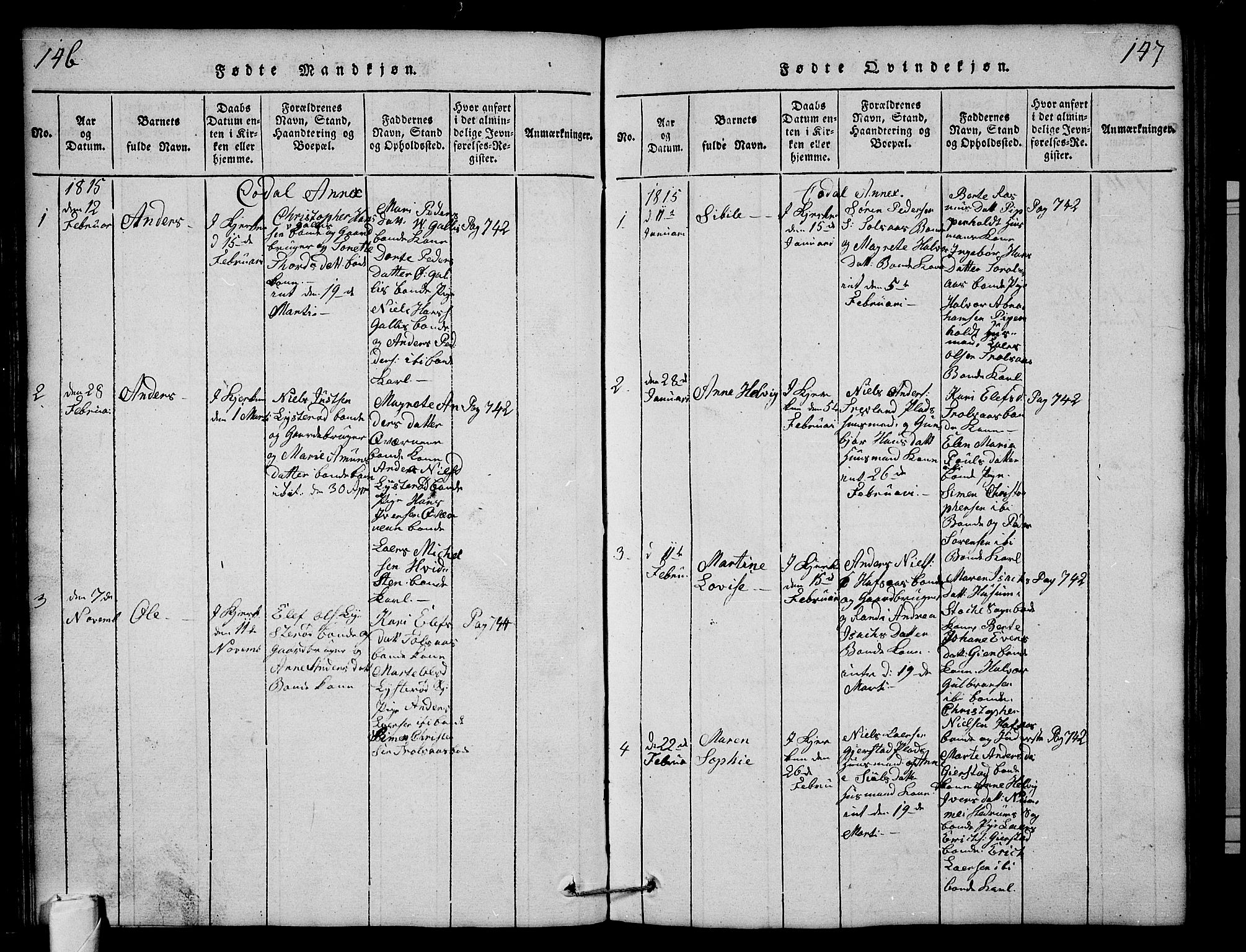 Andebu kirkebøker, AV/SAKO-A-336/G/Ga/L0001: Parish register (copy) no. I 1 /3, 1815-1823, p. 146-147