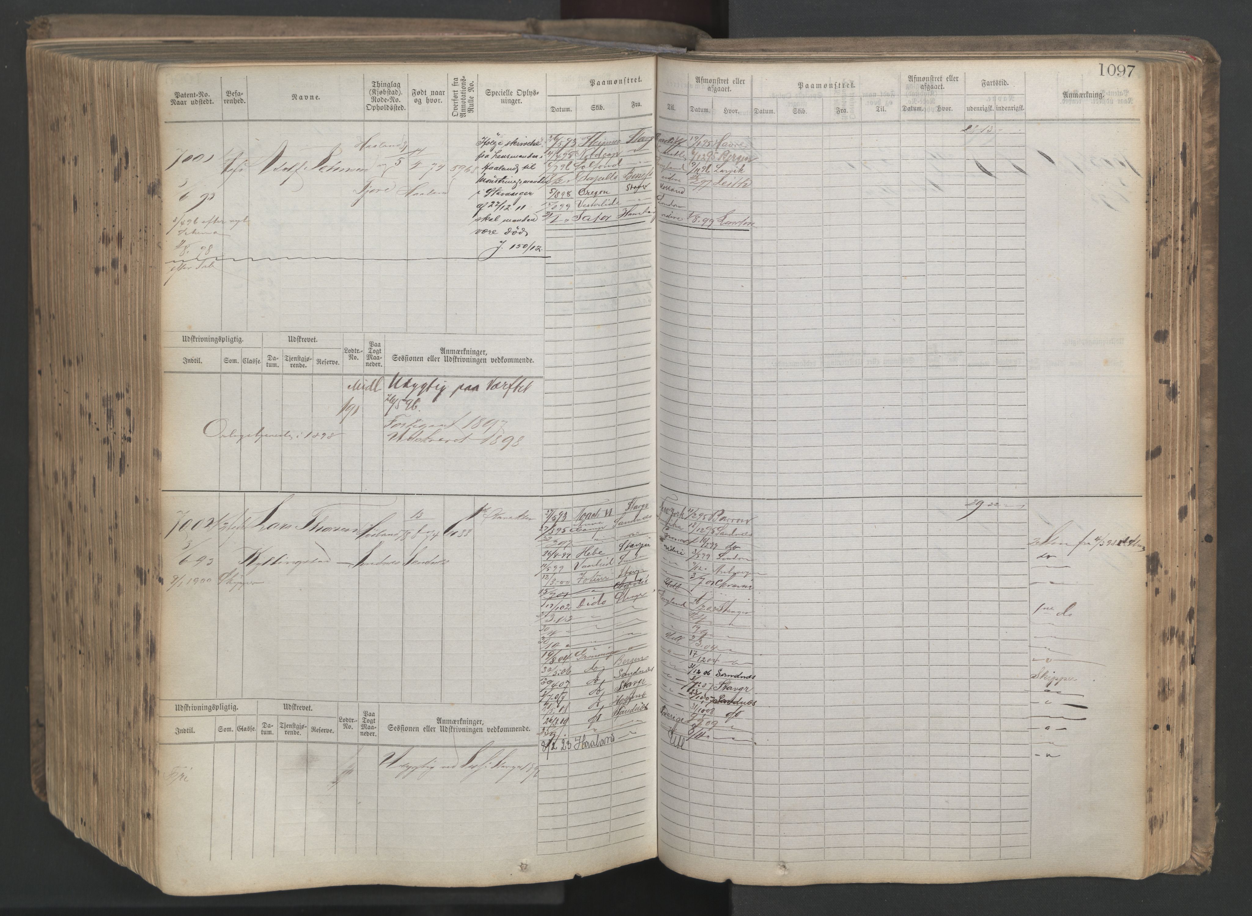 Stavanger sjømannskontor, SAST/A-102006/F/Fb/Fbb/L0021: Sjøfartshovedrulle patnentnr. 6005-7204 (dublett), 1887, p. 503