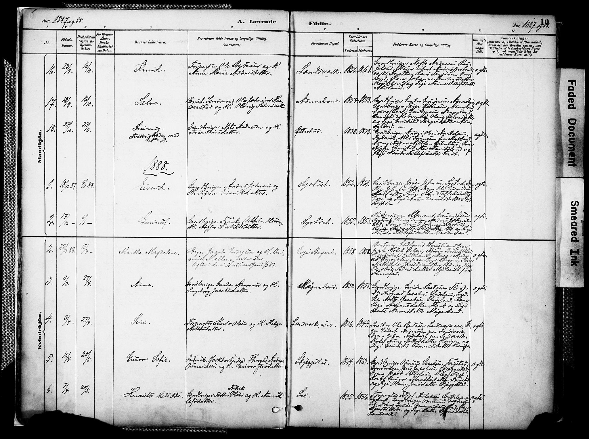 Evje sokneprestkontor, SAK/1111-0008/F/Fa/Faa/L0007: Parish register (official) no. A 7, 1884-1909, p. 10