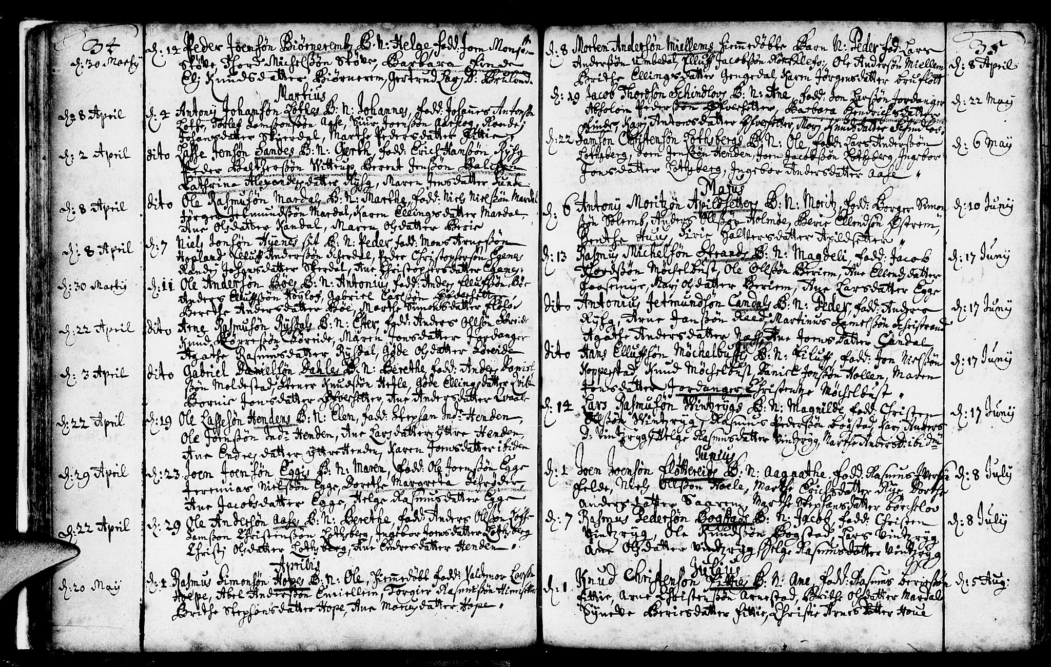 Gloppen sokneprestembete, AV/SAB-A-80101/H/Haa/Haaa/L0002: Parish register (official) no. A 2, 1712-1735, p. 34-35