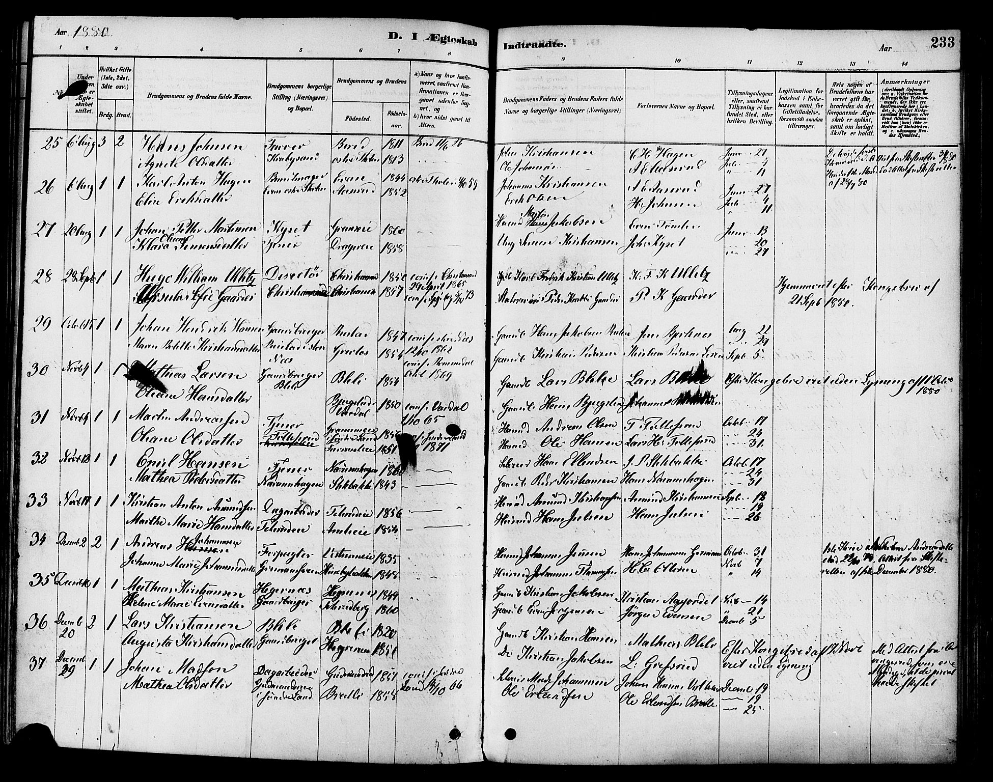 Vestre Toten prestekontor, SAH/PREST-108/H/Ha/Haa/L0009: Parish register (official) no. 9, 1878-1894, p. 233