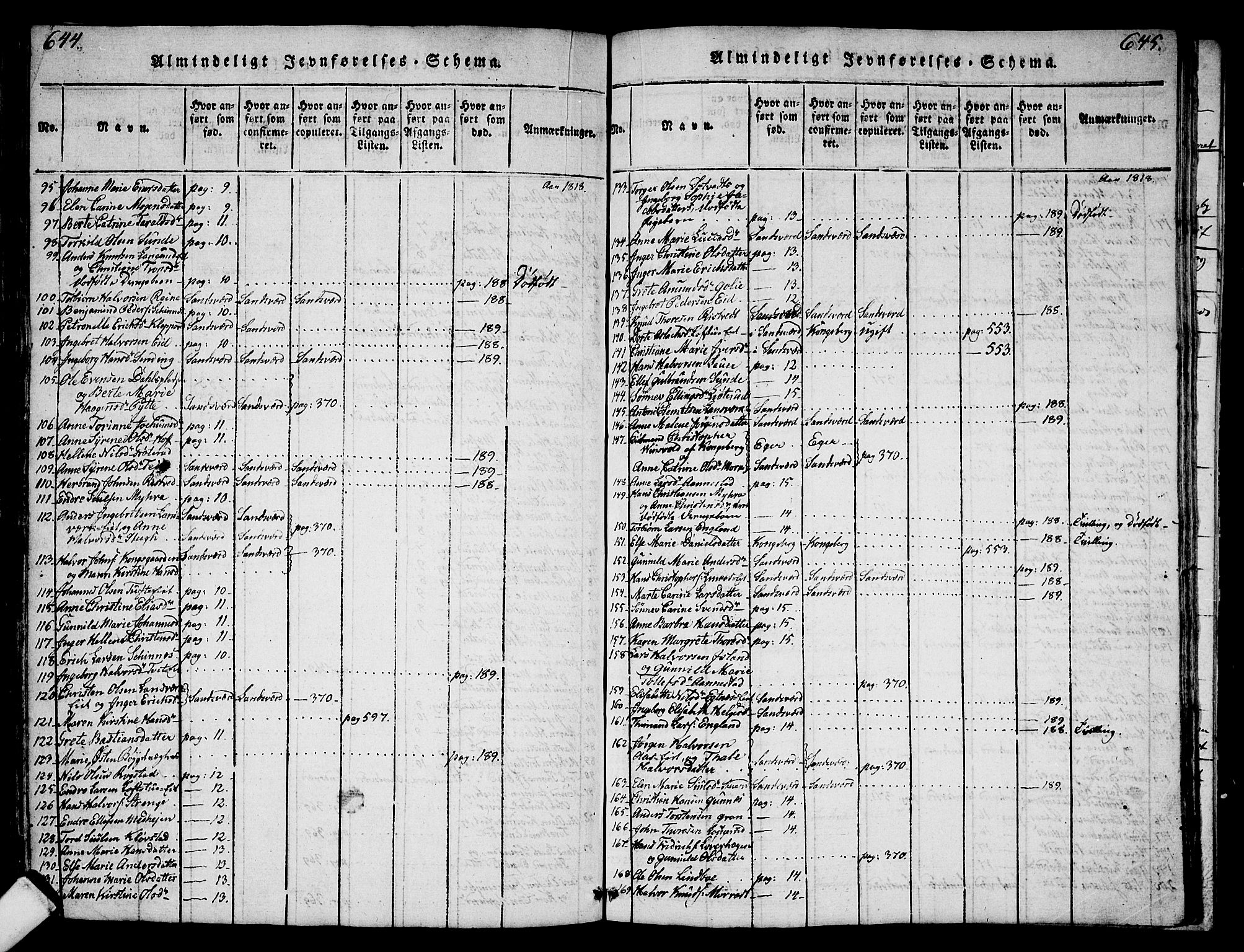 Sandsvær kirkebøker, AV/SAKO-A-244/G/Ga/L0003: Parish register (copy) no. I 3, 1817-1839, p. 644-645