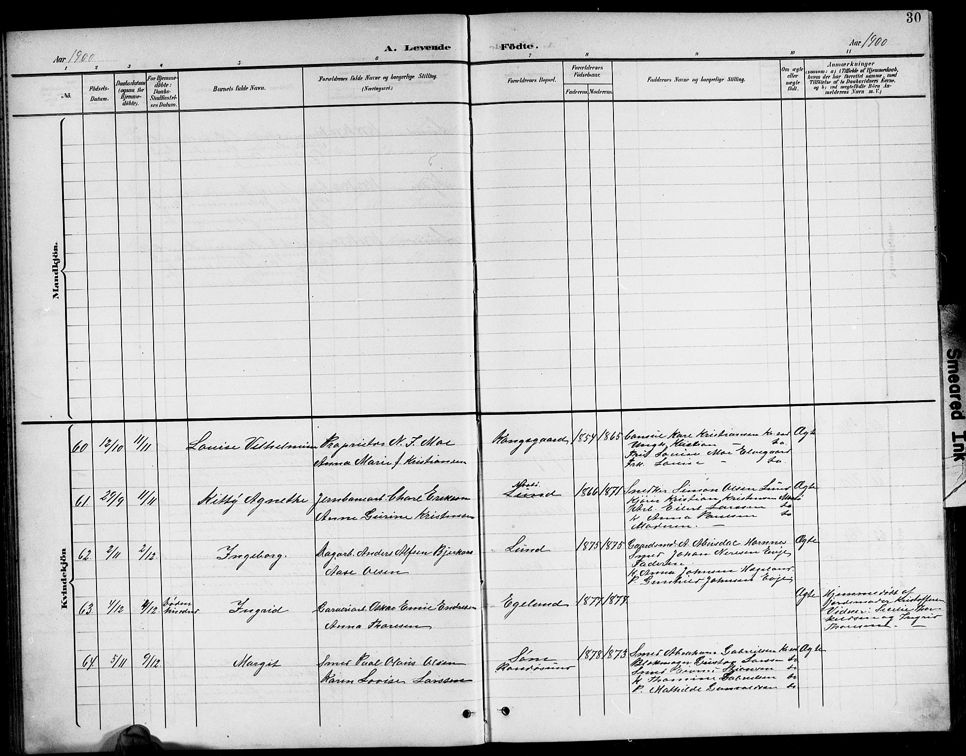 Oddernes sokneprestkontor, AV/SAK-1111-0033/F/Fb/Fba/L0009: Parish register (copy) no. B 9, 1899-1923, p. 30