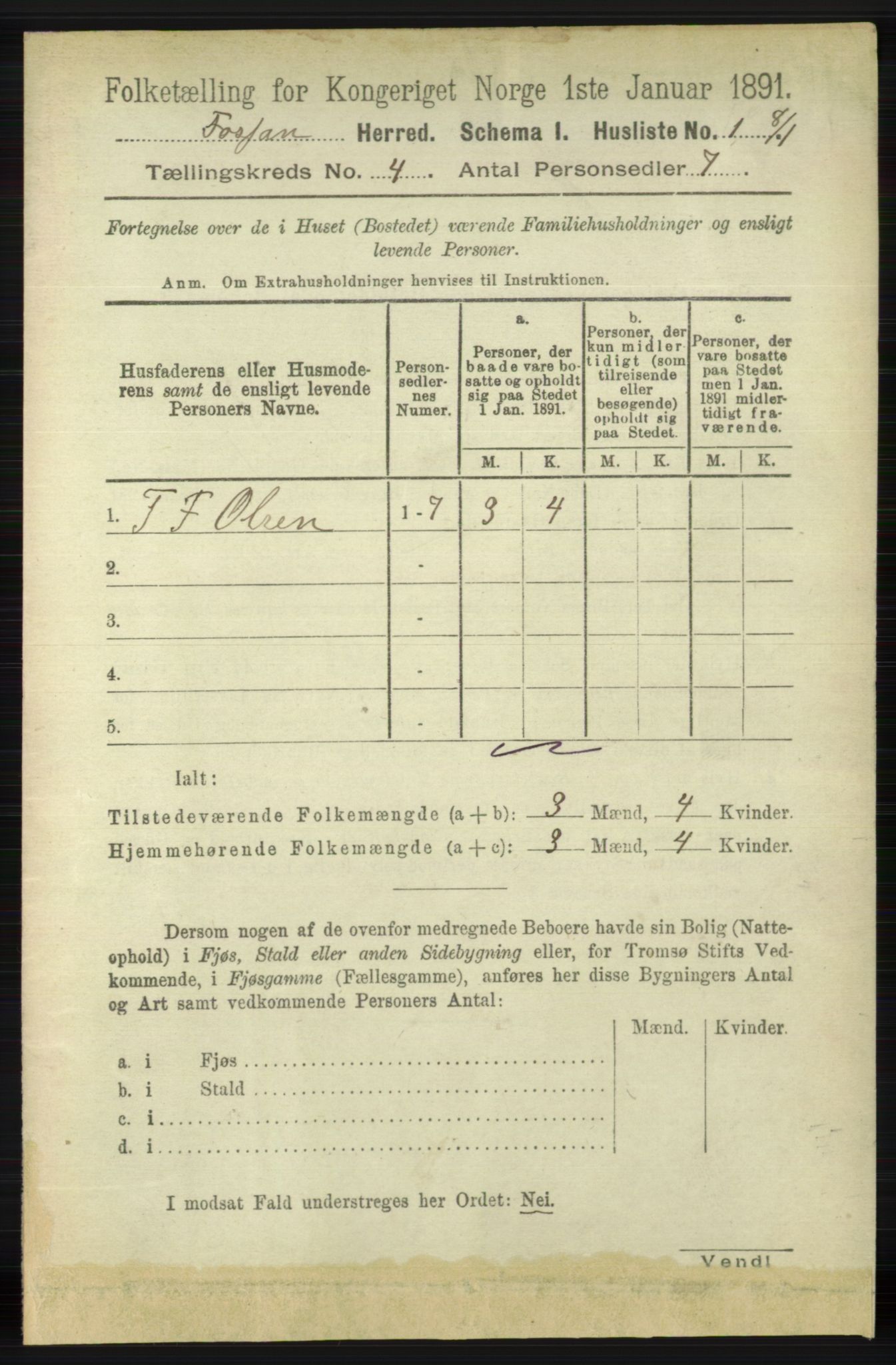 RA, 1891 census for 1129 Forsand, 1891, p. 496
