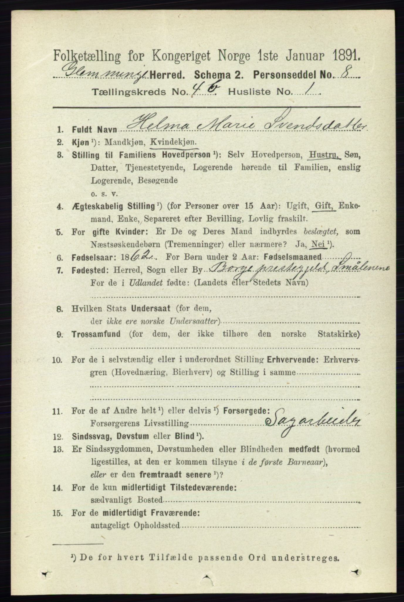 RA, 1891 census for 0132 Glemmen, 1891, p. 4841