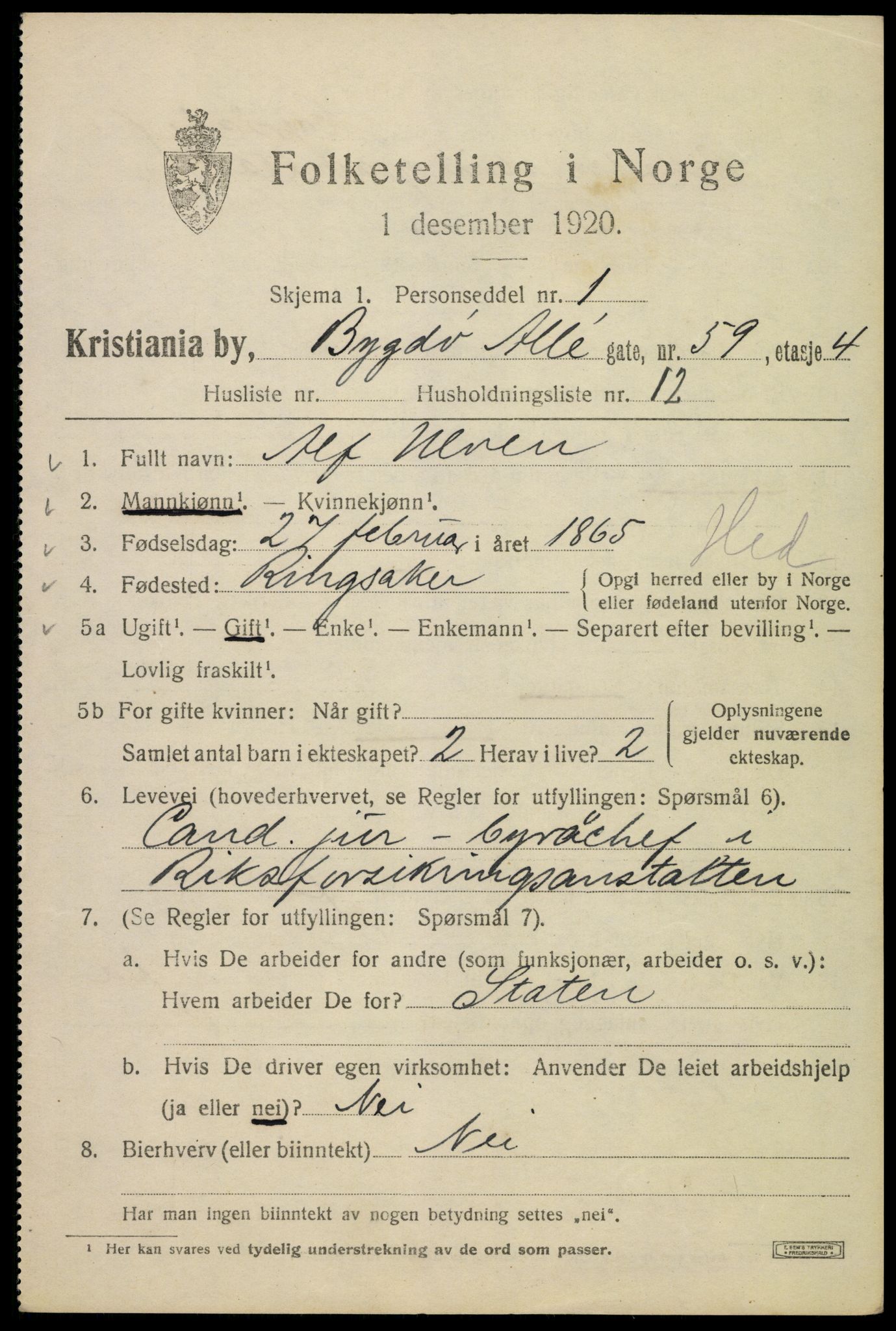 SAO, 1920 census for Kristiania, 1920, p. 179095