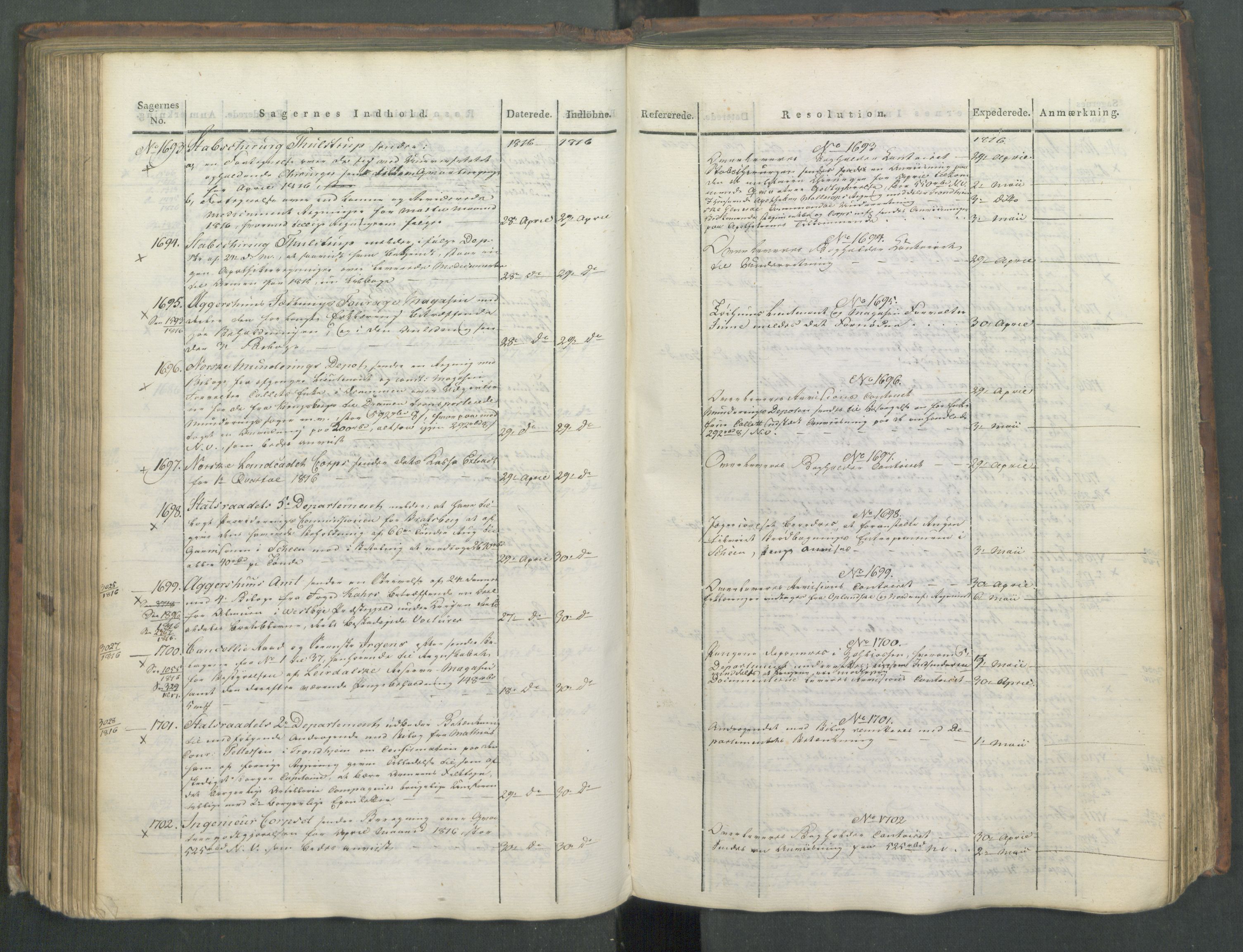 Armédepartementet, RA/RAFA-3493/C/Ca/L0008: 6. Departements Journal, 1816