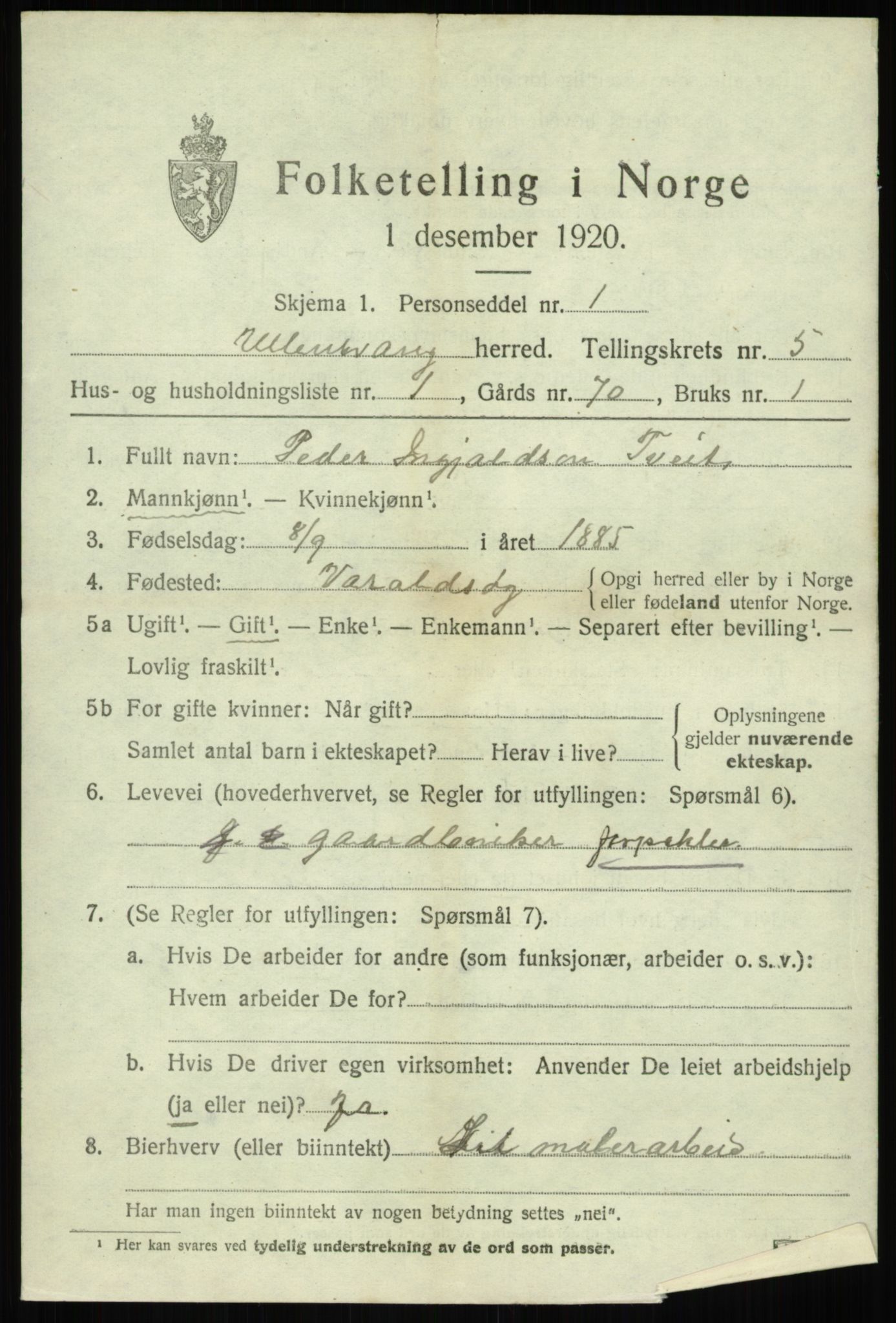 SAB, 1920 census for Ullensvang, 1920, p. 2368
