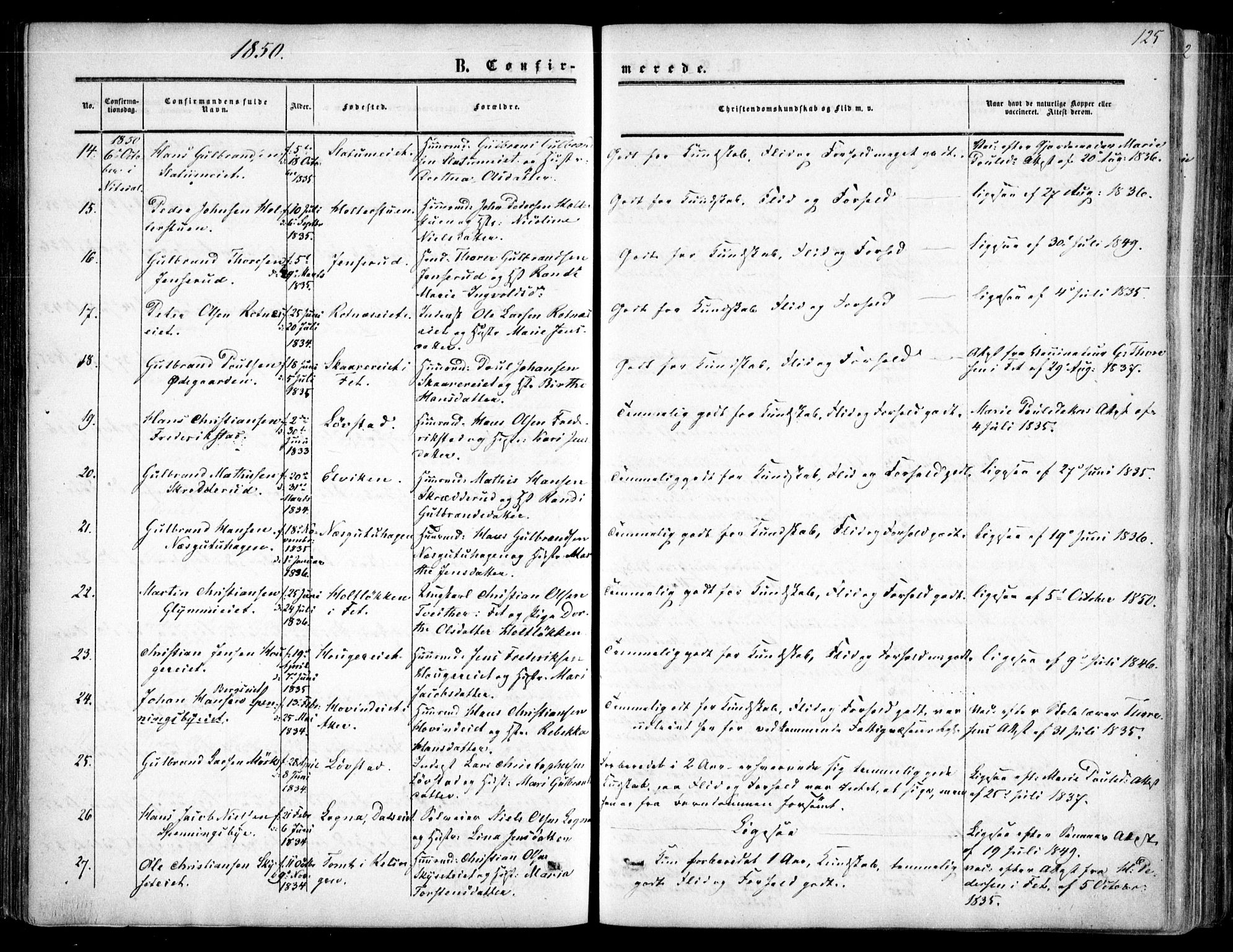Nittedal prestekontor Kirkebøker, SAO/A-10365a/F/Fa/L0005: Parish register (official) no. I 5, 1850-1862, p. 125