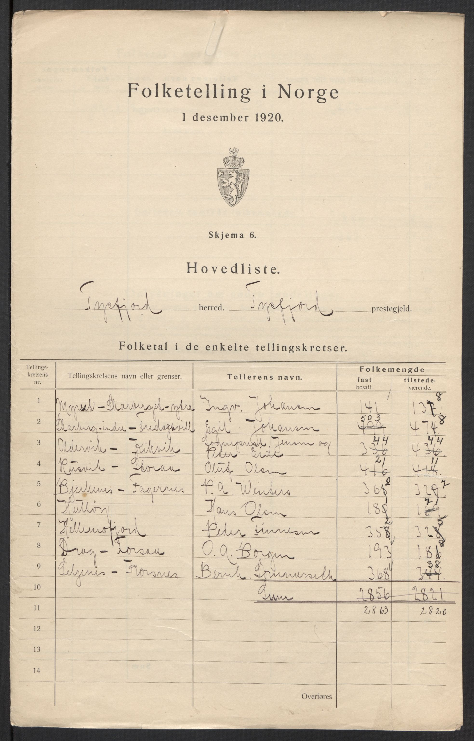 SAT, 1920 census for Tysfjord, 1920, p. 5