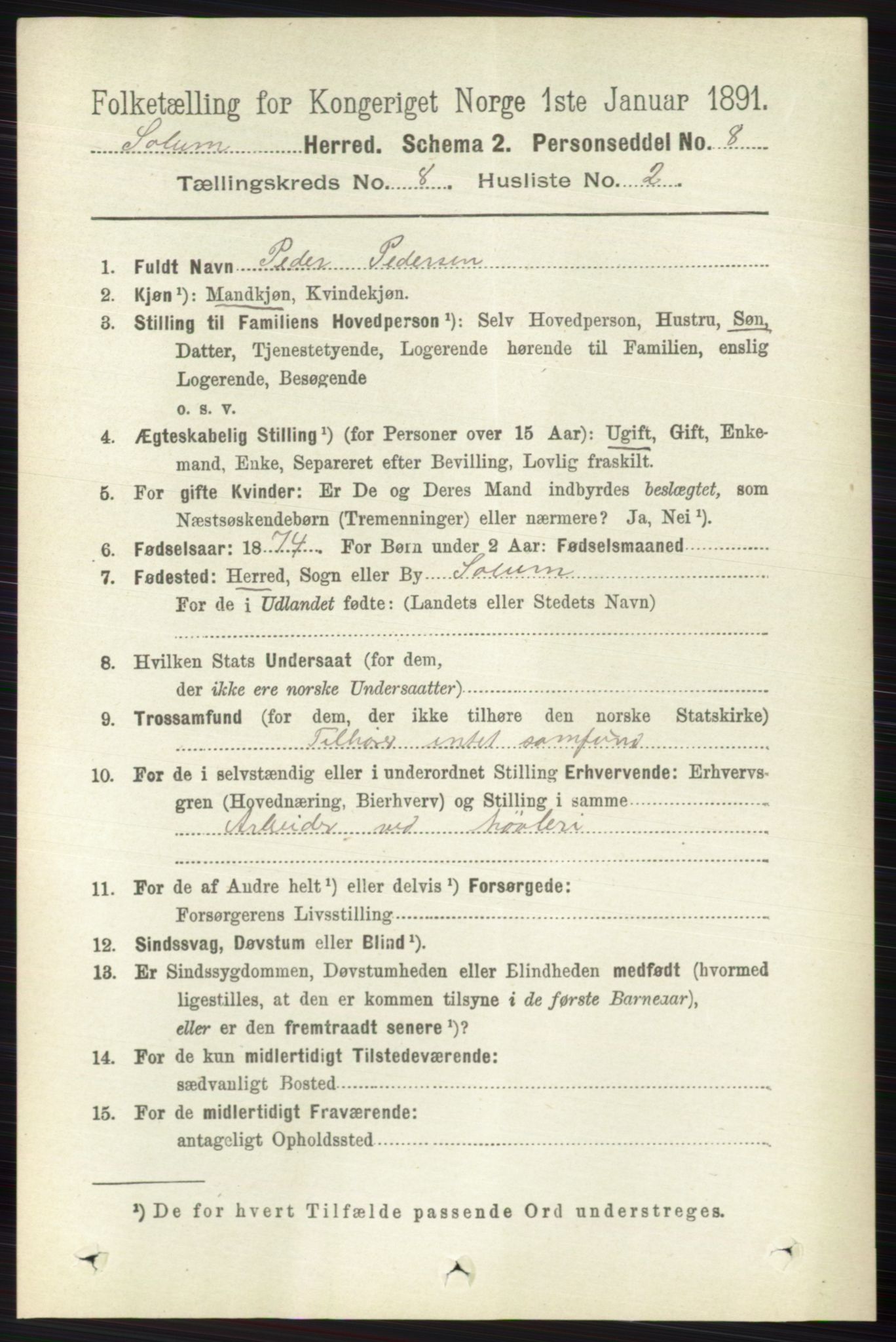 RA, 1891 census for 0818 Solum, 1891, p. 4121