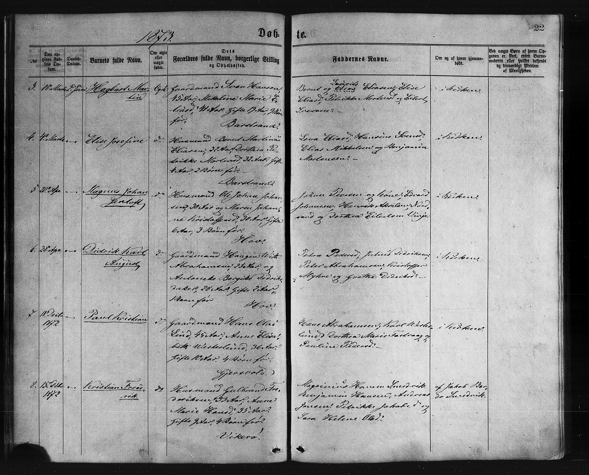 Ministerialprotokoller, klokkerbøker og fødselsregistre - Nordland, AV/SAT-A-1459/876/L1096: Parish register (official) no. 876A02, 1870-1886, p. 22