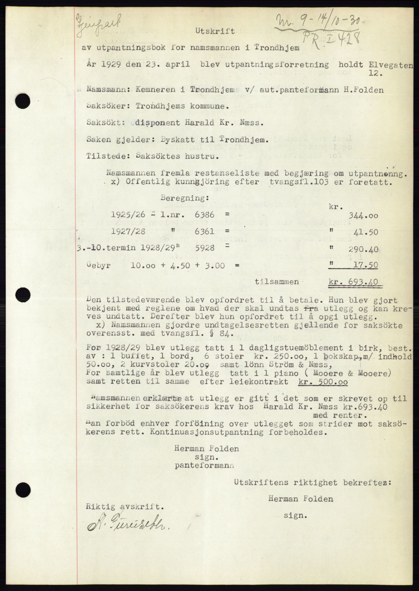 Ålesund byfogd, AV/SAT-A-4384: Mortgage book no. 26, 1930-1930, Deed date: 14.10.1930