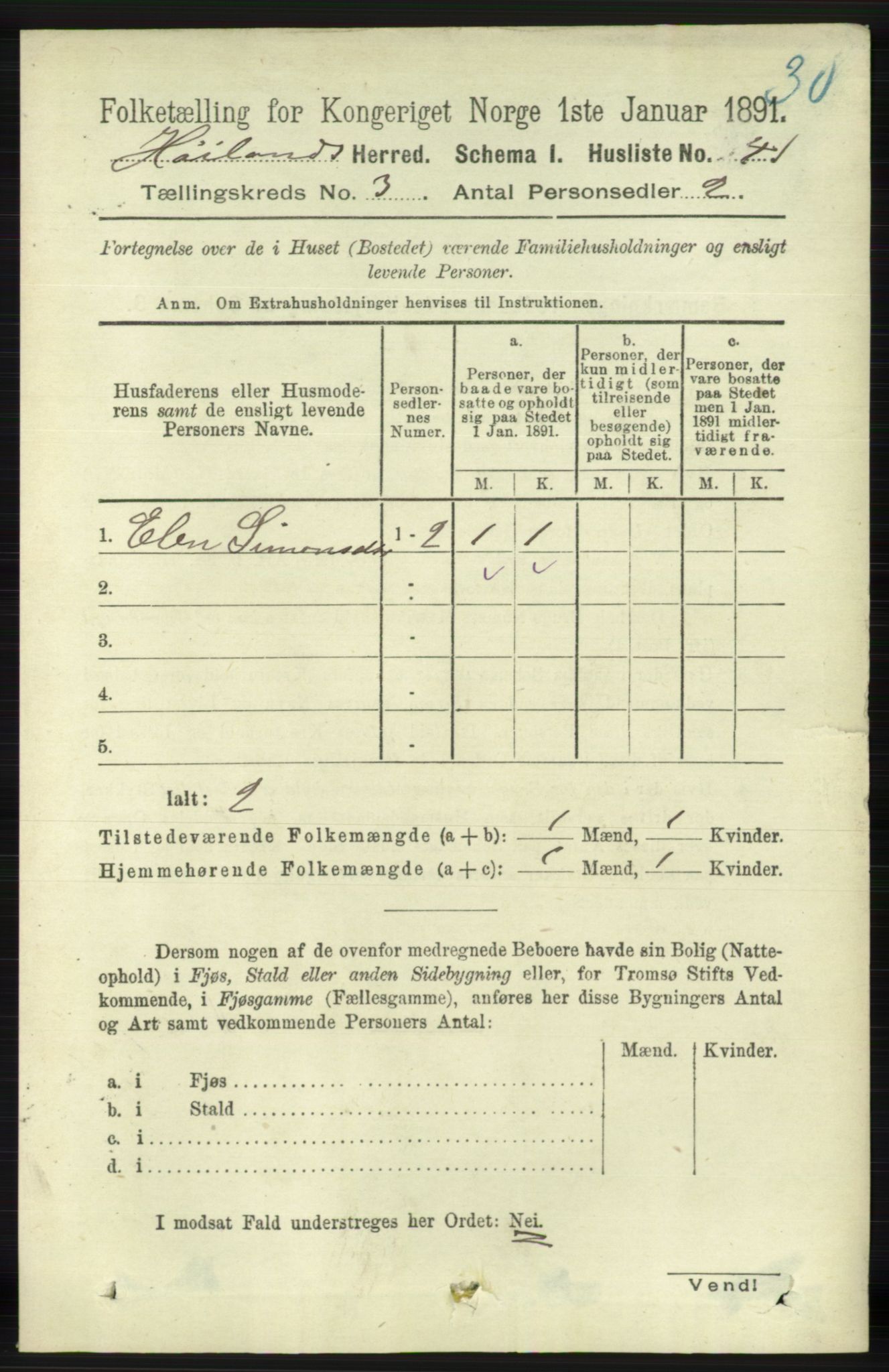 RA, 1891 census for 1123 Høyland, 1891, p. 665