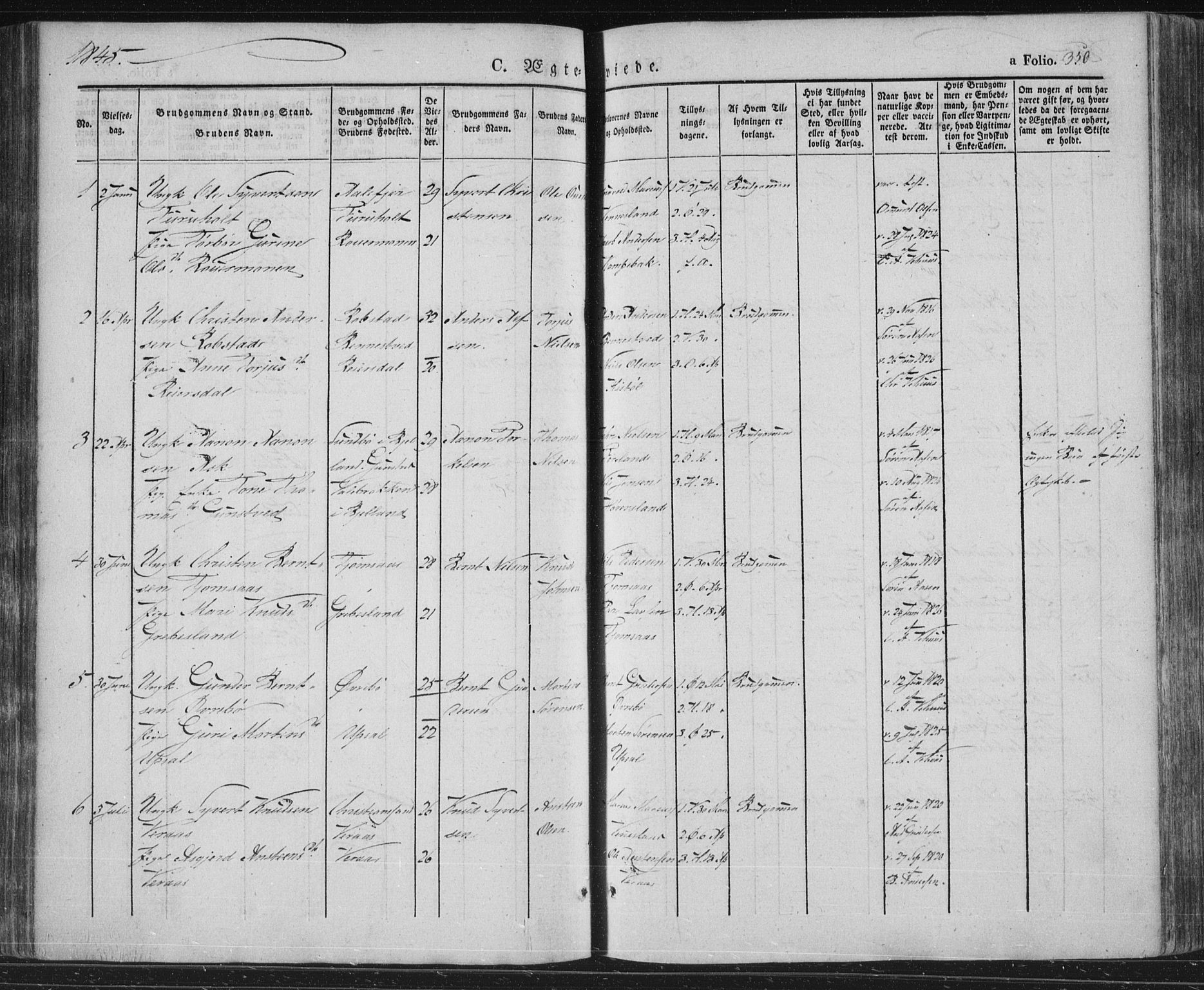 Vennesla sokneprestkontor, SAK/1111-0045/Fa/Fac/L0004: Parish register (official) no. A 4, 1834-1855, p. 350