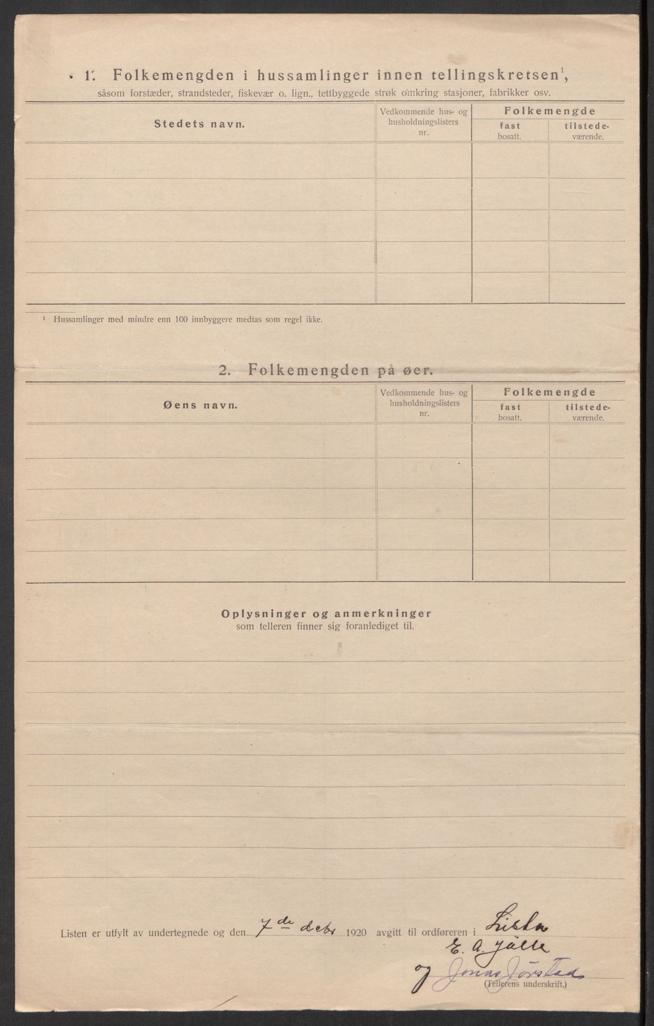 SAK, 1920 census for Lista, 1920, p. 65