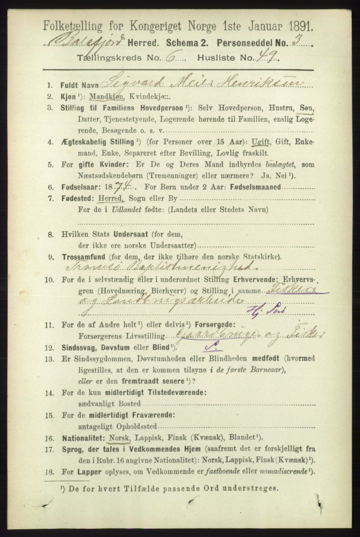 RA, 1891 census for 1933 Balsfjord, 1891, p. 1959