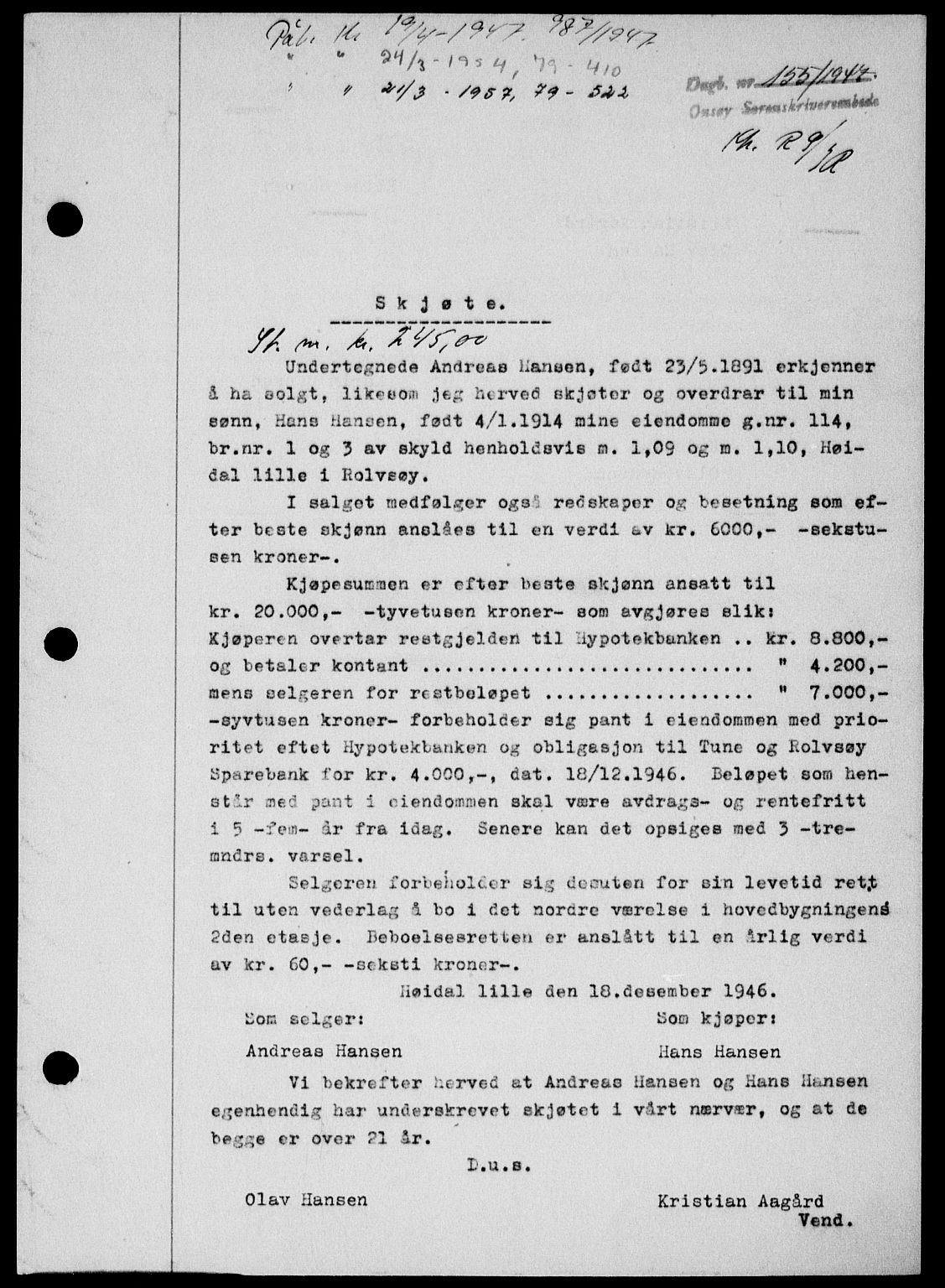Onsøy sorenskriveri, SAO/A-10474/G/Ga/Gab/L0018: Mortgage book no. II A-18, 1946-1947, Diary no: : 155/1947