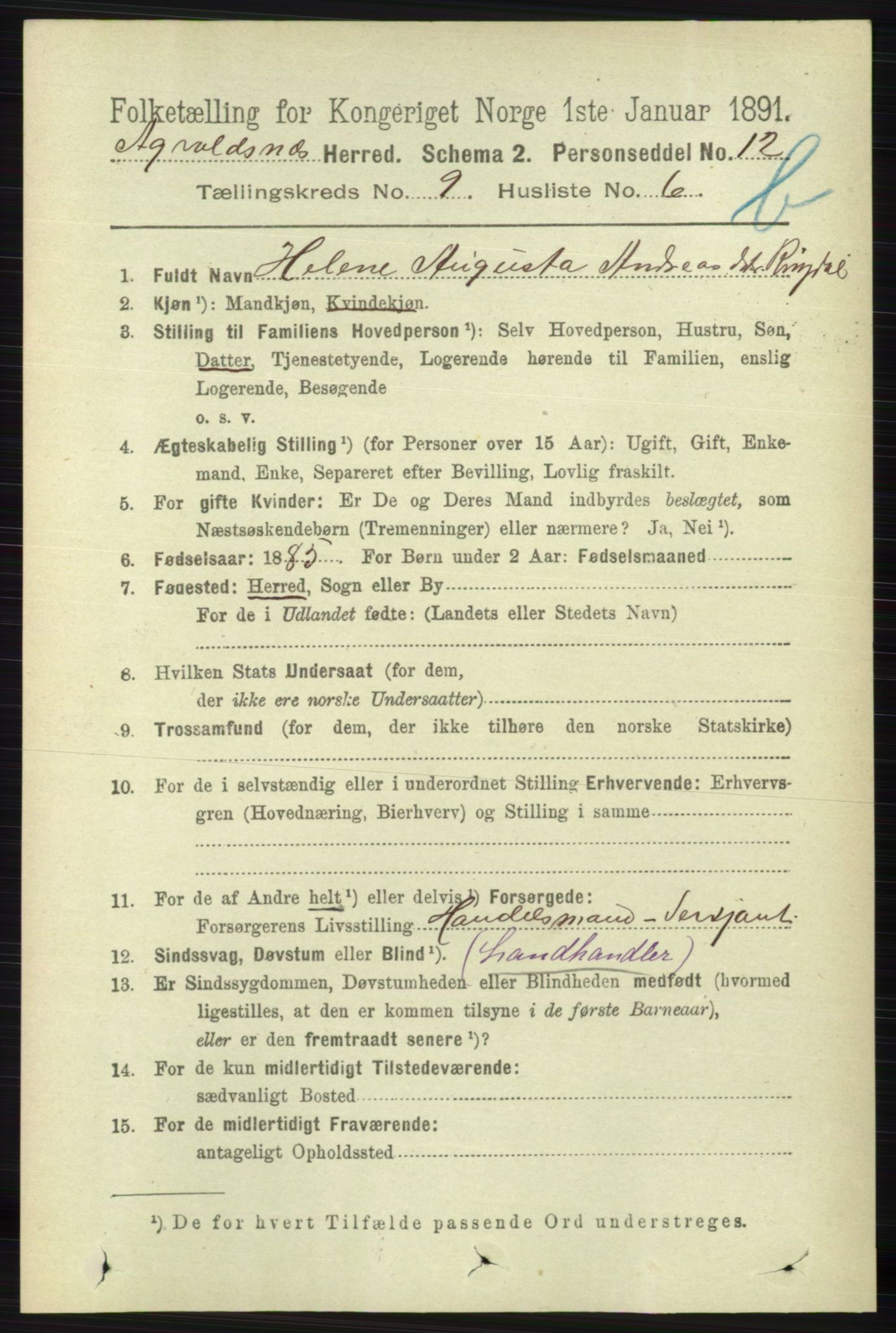 RA, 1891 census for 1147 Avaldsnes, 1891, p. 5029