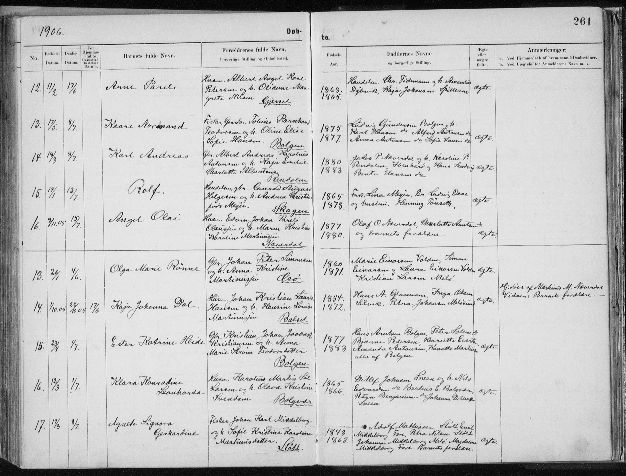 Ministerialprotokoller, klokkerbøker og fødselsregistre - Nordland, SAT/A-1459/843/L0636: Parish register (copy) no. 843C05, 1884-1909, p. 261