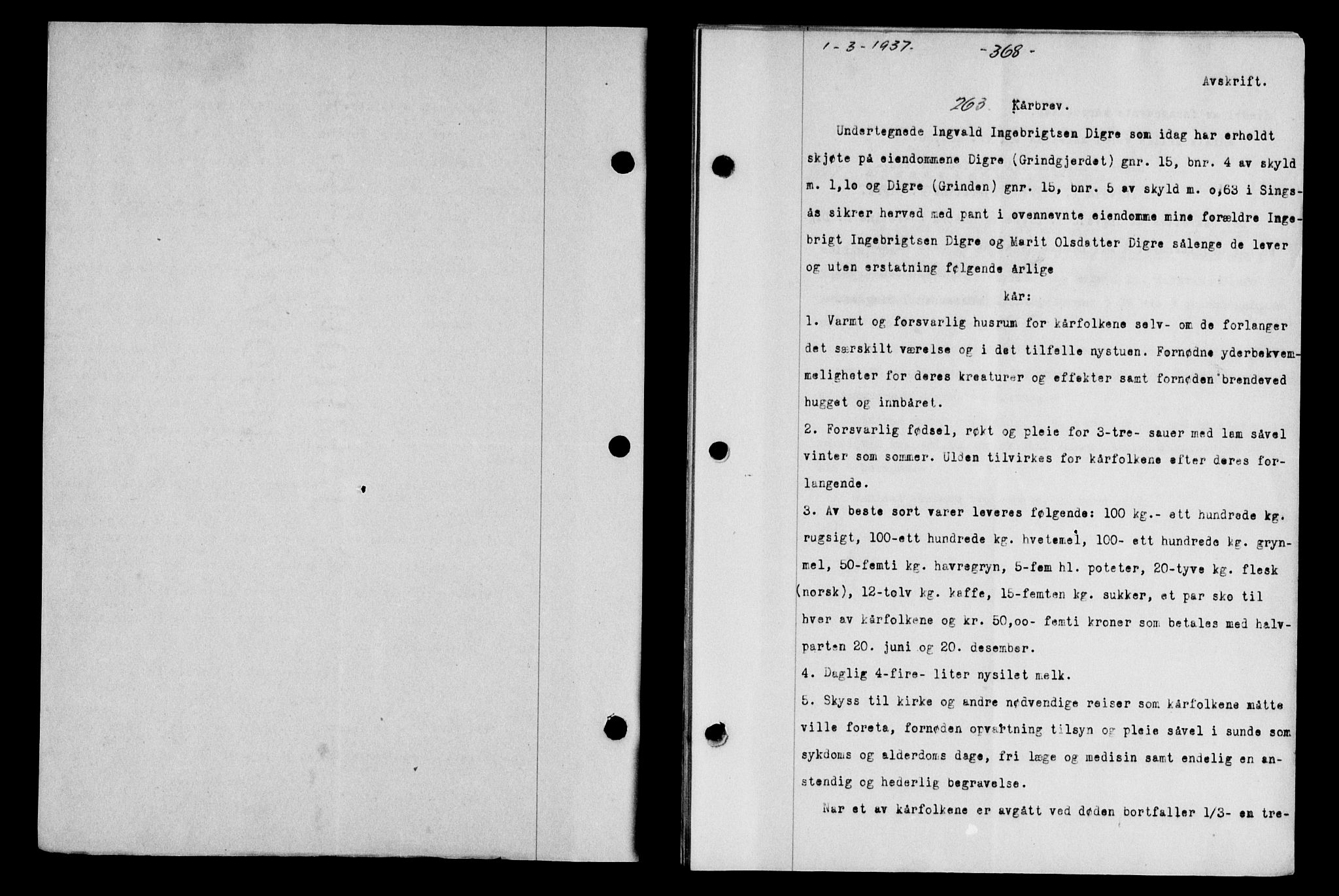 Gauldal sorenskriveri, SAT/A-0014/1/2/2C/L0047: Mortgage book no. 50-51, 1937-1937, Diary no: : 263/1937