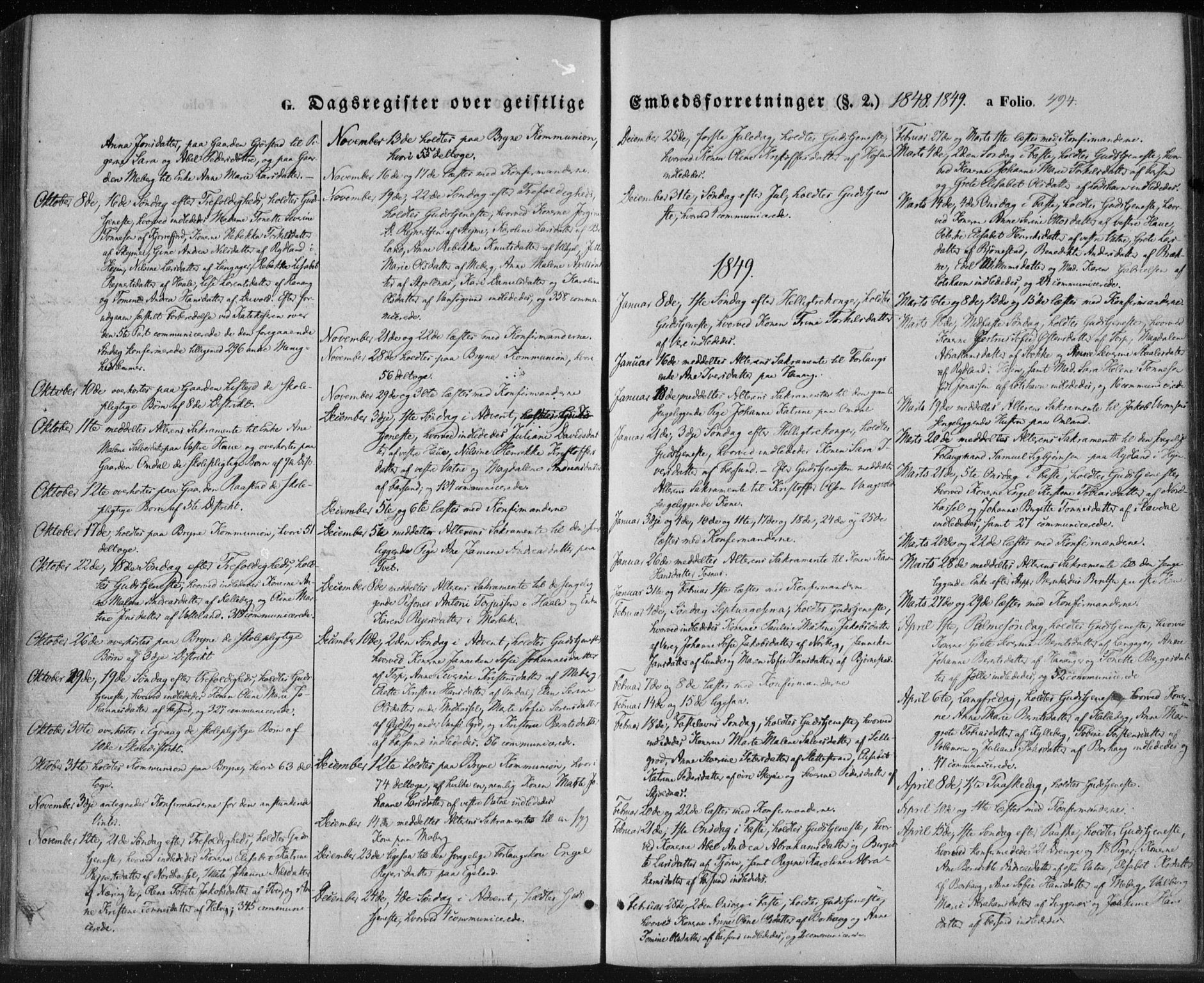 Lista sokneprestkontor, SAK/1111-0027/F/Fa/L0010: Parish register (official) no. A 10, 1846-1861, p. 494