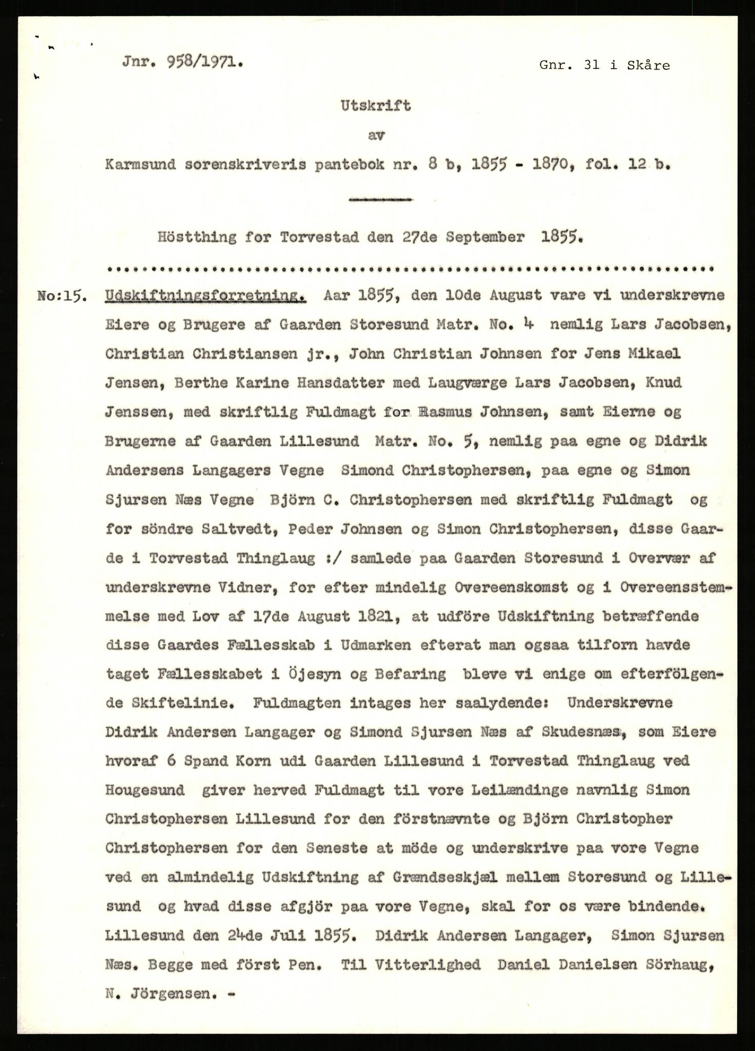Statsarkivet i Stavanger, SAST/A-101971/03/Y/Yj/L0054: Avskrifter sortert etter gårdsnavn: Lillehammer - Lunde, 1750-1930, p. 39